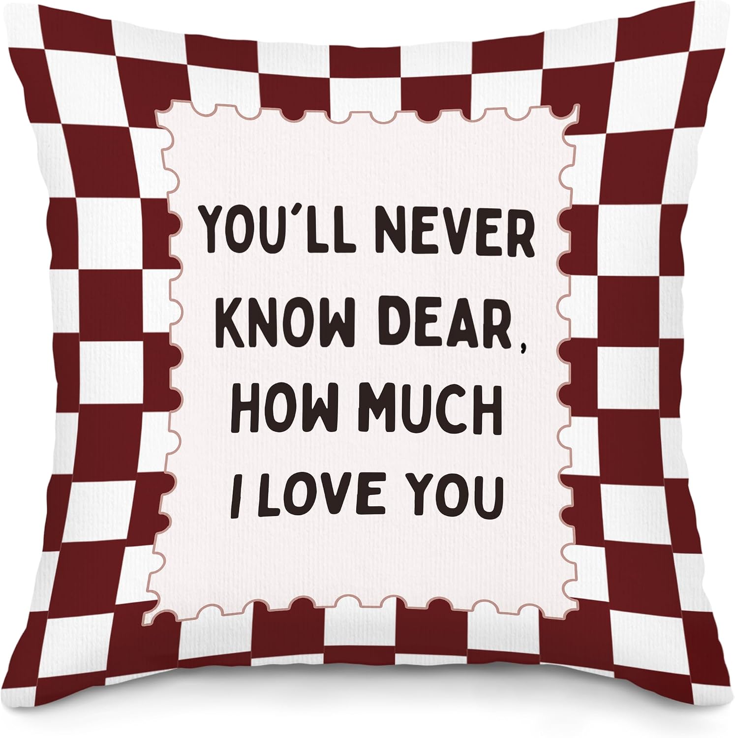 Vintage Nursery Throw Pillow Covers, Red Gingham Square Pillow Case Cover for Kids Room, You'll Never Know Dear How Much I Love You Cushion Cover Case for Baby Girl Room Toddler, 18x18 Inch