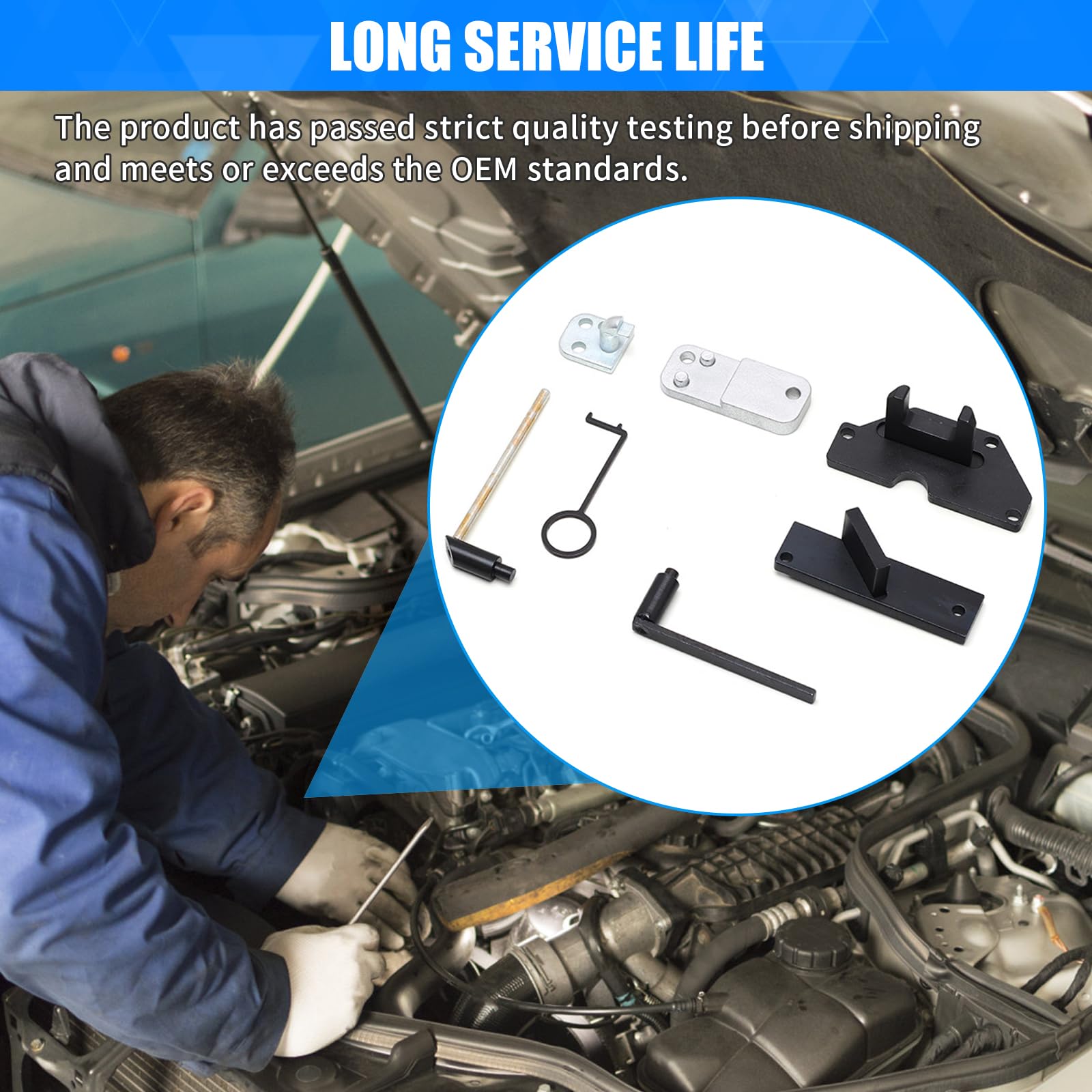Kit Outils Calage Distribution Moteur, Outil Courroie de Distribution – Compatible Citroën, Peugeot, Opel 1.2 VTi/GDI PureTech Essence – Kit Blocage Arbre à Cames 7 pcs avec Insert Atelier (A)