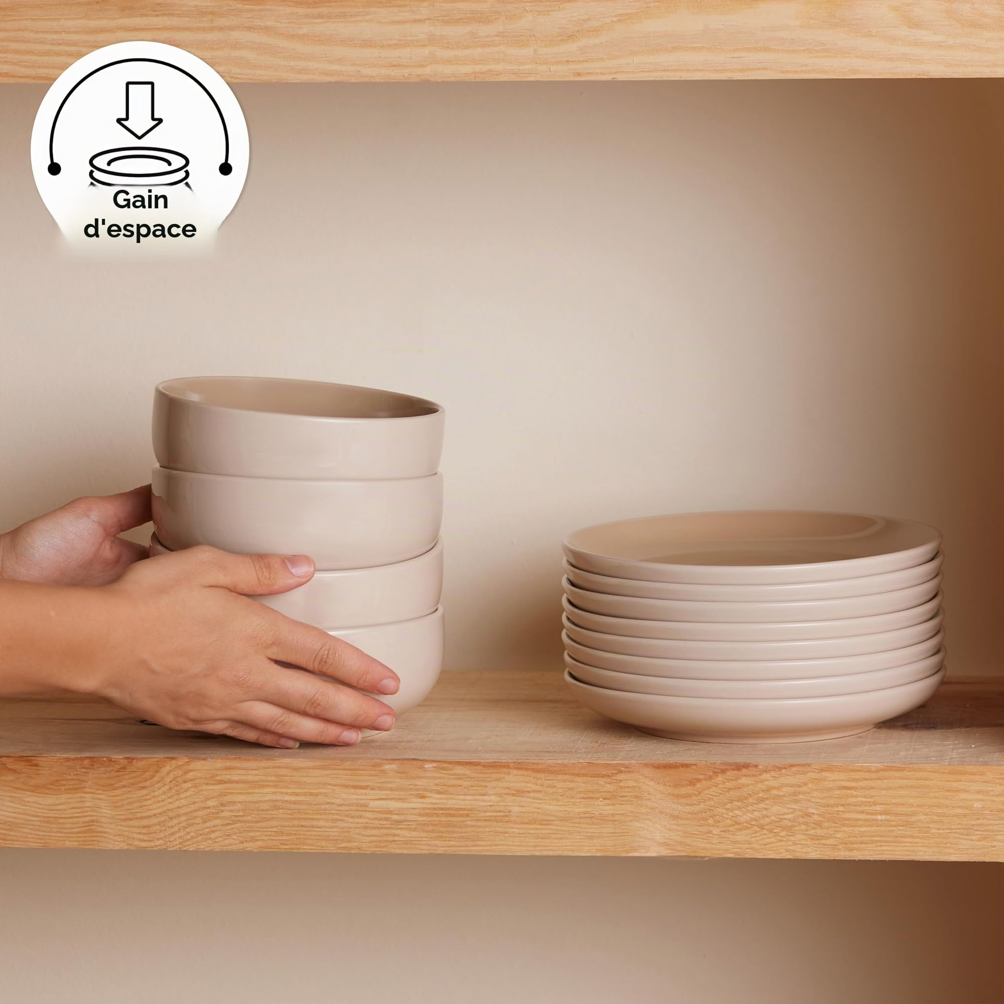 Karaca Basic Collection Service de table 36 pièces en céramique pour 8 personnes, passe au lave-vaisselle, au micro-ondes, assiettes plates, bols à pâtes, assiettes à dessert, bols à soupe, plateaux