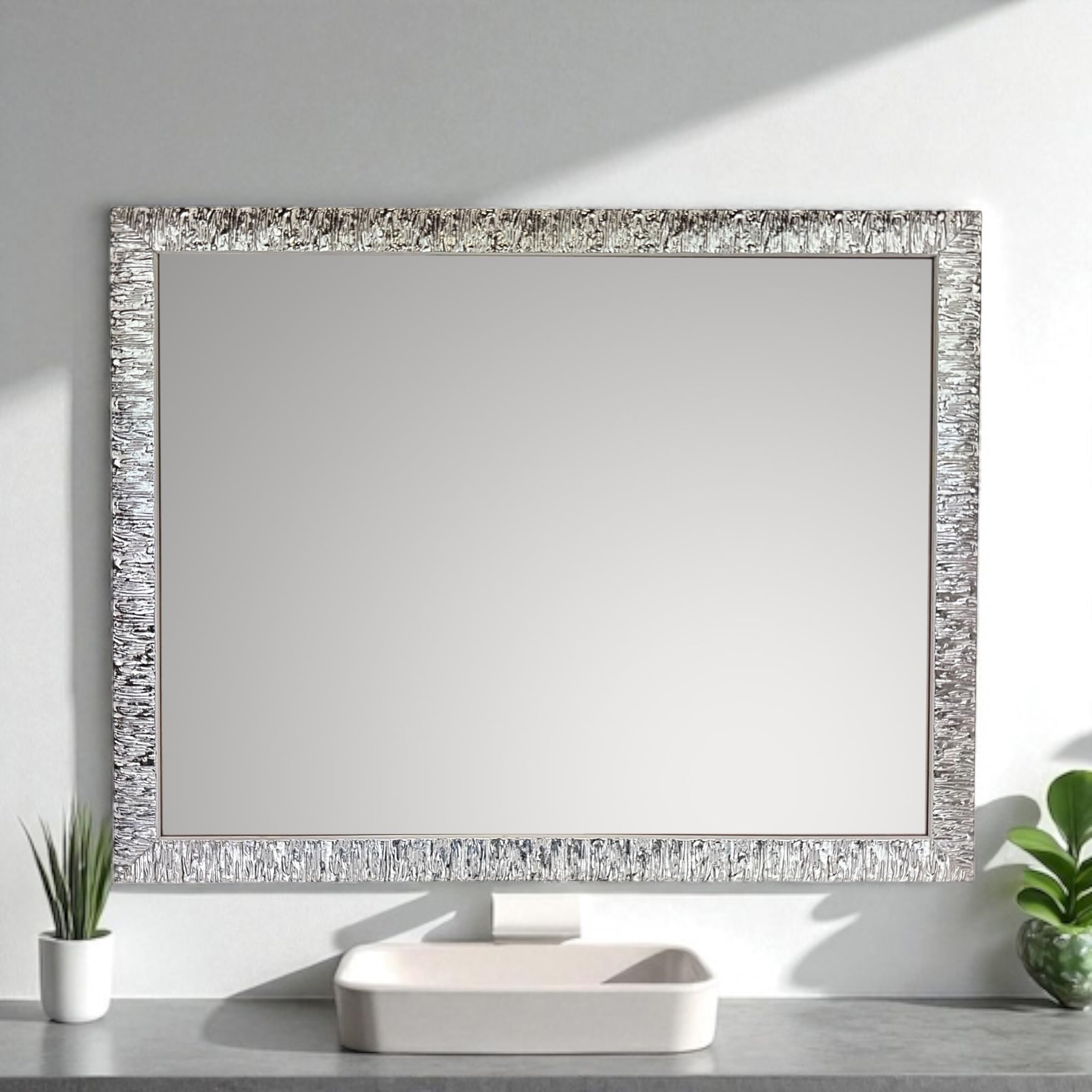 ITALIA CORNICI Maestri Artigiani - Specchiera da Parete Moderna Bianco Argento Rettangolare 90x70 cm