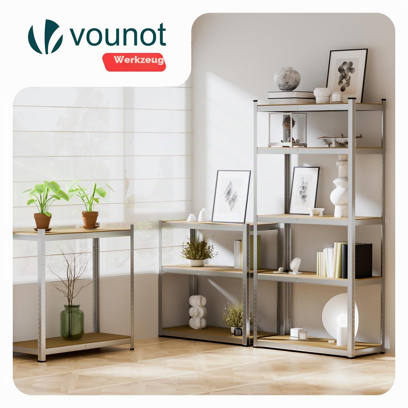 VOUNOT® Schwerlastregal 2er Set, Regal Lagerregal Kellerregal Steckregal Werkstattregal, 180x90x40cm, 5 verstellbare Böden, 875kg belastbar