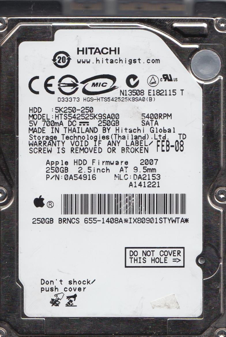 Hitachi HTS542525K9SA00 P/N: 0A54916 MLC: DA2153 250GB [並行輸入品] Amazon | 純正OEMHITACHI HTS542525K9SA00 0A54916 250GB 2.5インチ