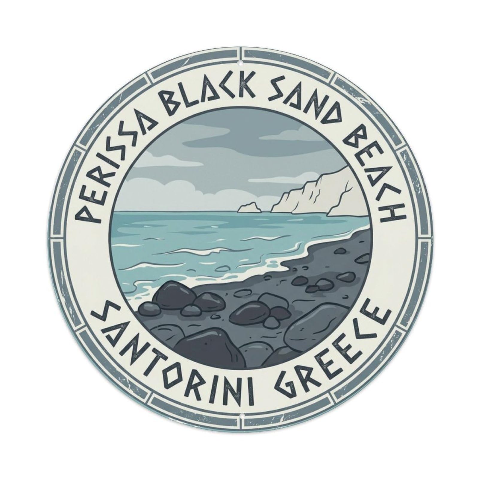 Okahys 8X8inch(20X20cm) Vintage Travel Black Sand Greece Perissa Shore Metal Tin Sign
