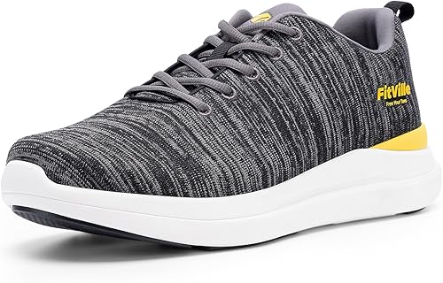 FitVille Zapatos de caminar extra anchos para hombre, zapatillas cómodas con soporte de arco para fascitis plantar - ArchPower FlyWave