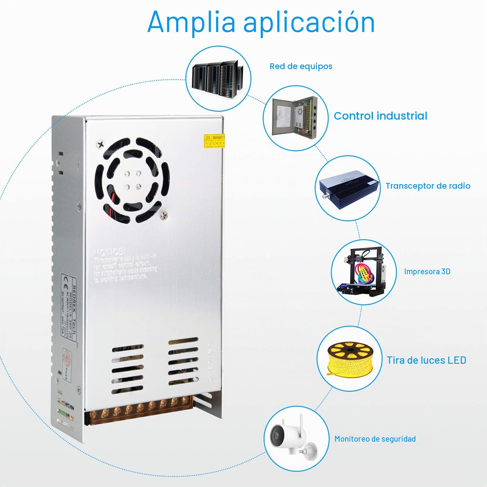 Redrex 24V 15A Fuente de Alimentación Transformador Interruptor 360W Para Impresoras 3D Tira LED Luces Proyecto Ordenador