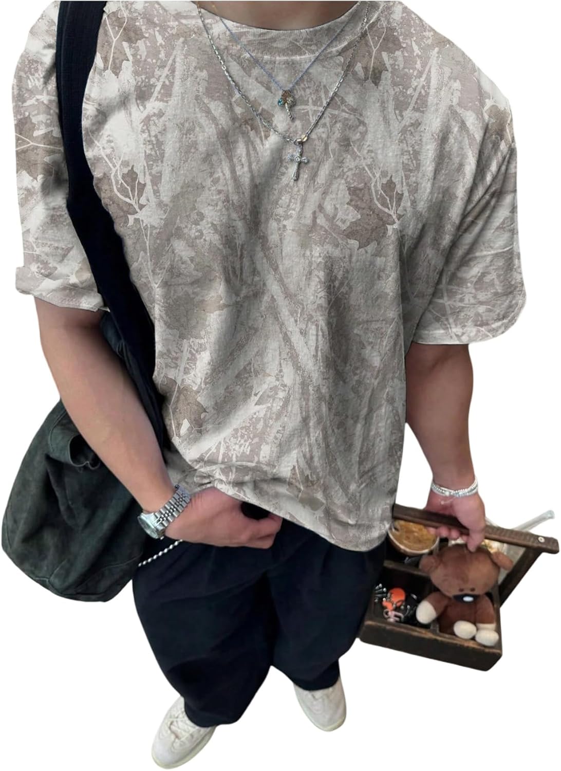 SOLY HUX Men's Camo T Shirt Short Sleeve Maple Leaf Print Vintage Tees Summer Tops Streetwear