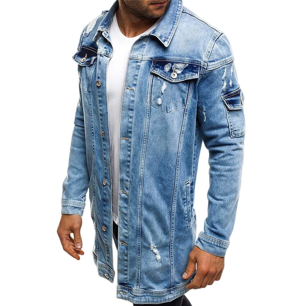Giacca da Uomo con Bottoni in Denim Giacca da Uomo di Design da Uomo Cappotto Stile Classico Vintage Giacca di Jeans alla Moda a Maniche Lunghe Giacca in Denim strappato Giacca Giacche Tinta Unita