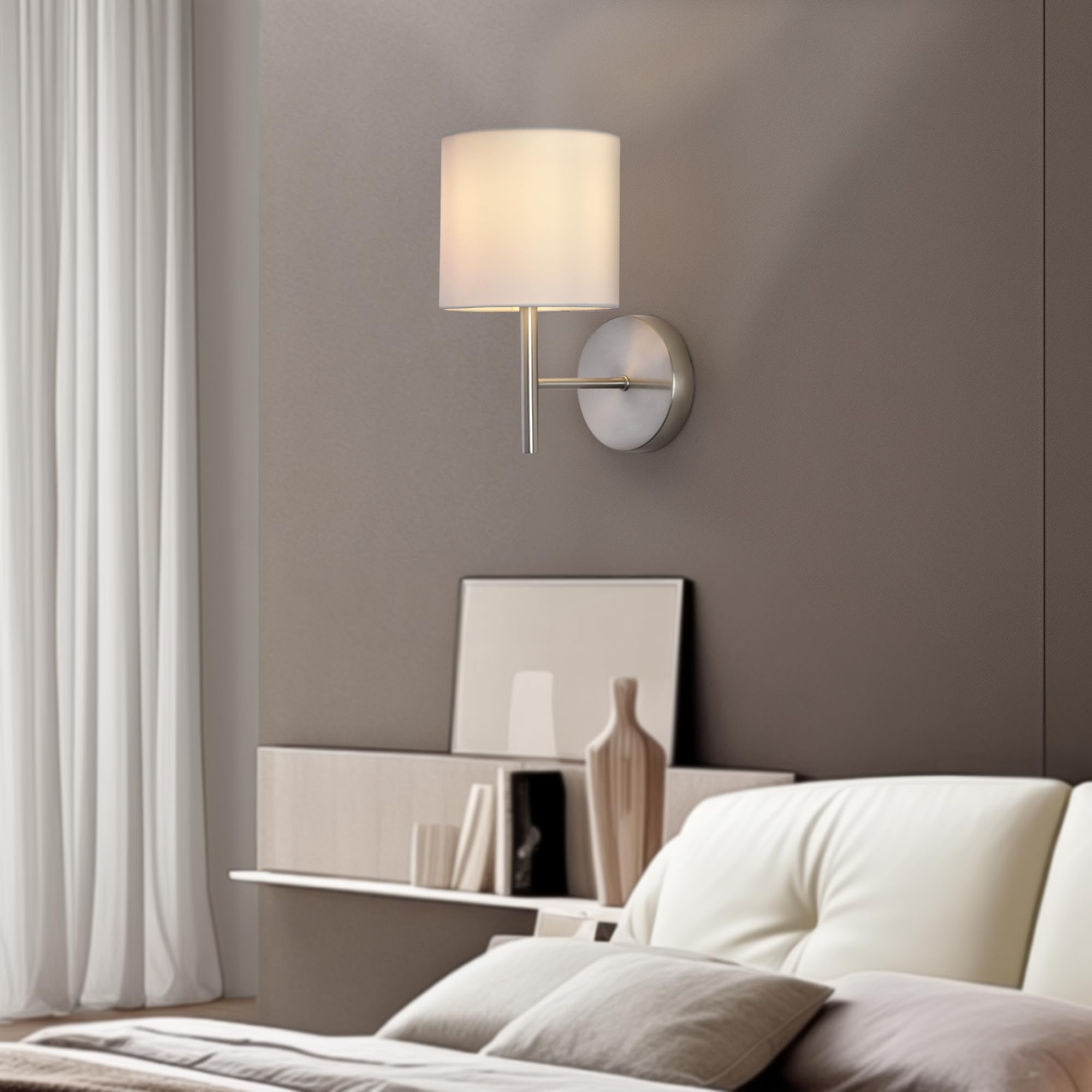 lux.pro Set di 2 Applique per Interni Lampade da Parete con Paralume Cilindrico in Tessuto Bianco Lampade da Ingresso Corridoio Camera da Letto E14 40W