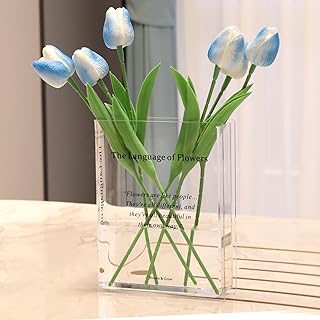 Book Vase for Flowers Home Décor,Artistic and Cultural Flavor Decorative Acrylic Clear Vase for Home and Office,Creative Gifts for Book Lovers. (Transparent)