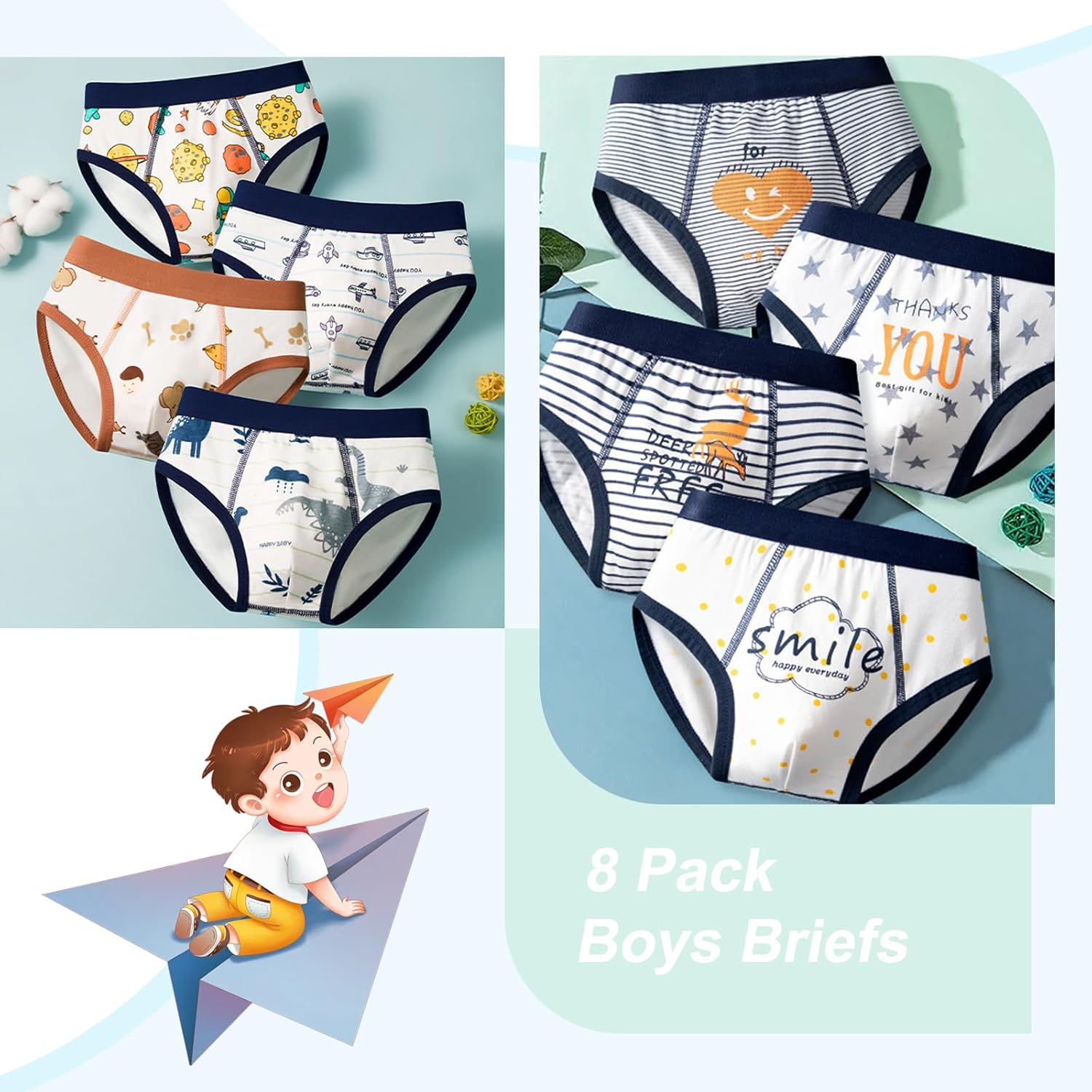 Little Boys Briefs Soft Cotton Underwear Dinosaur Shark Printed Toddler Underwear Boys 2-12Years(8 Pack) - Image 5