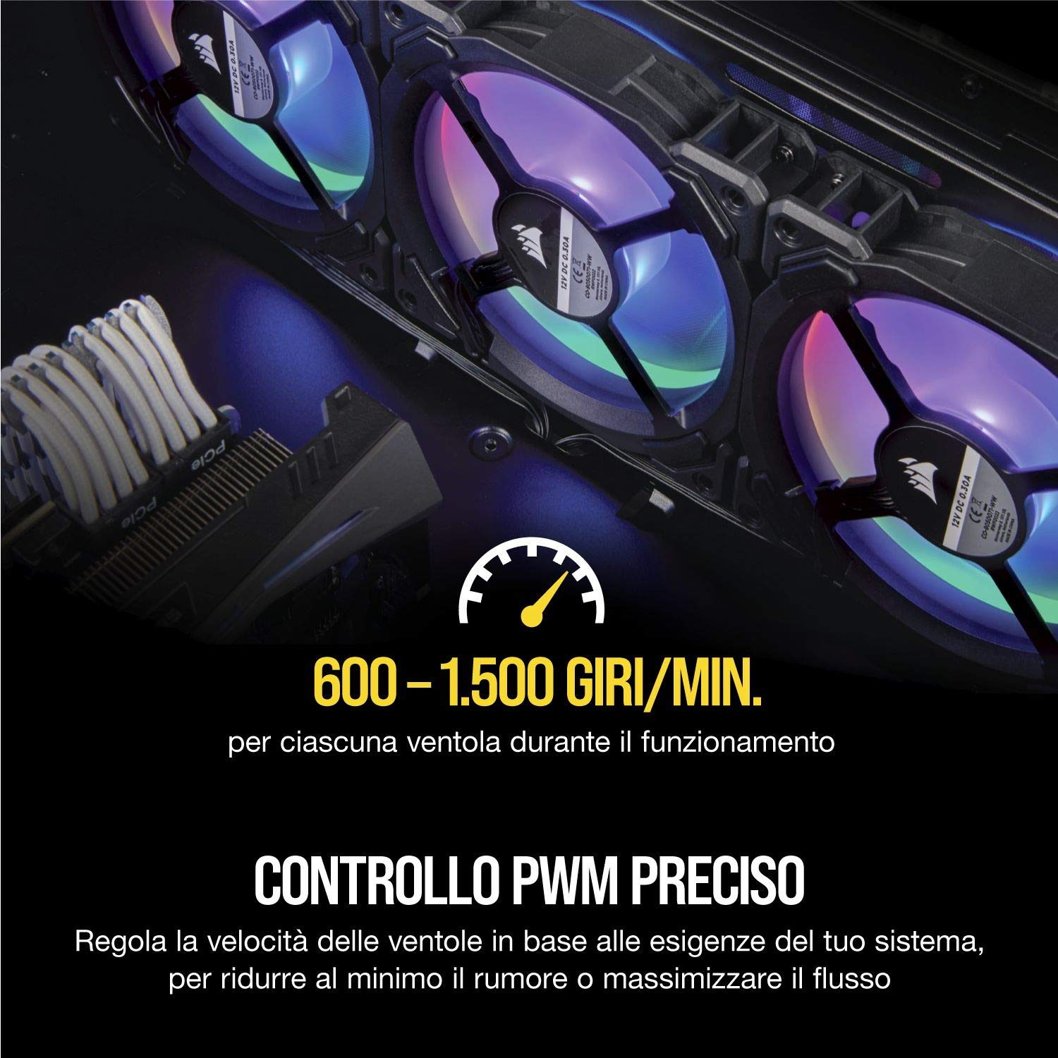 Corsair CO-9050072-WW Ventola per Case, Nero, 3 x 120 mm