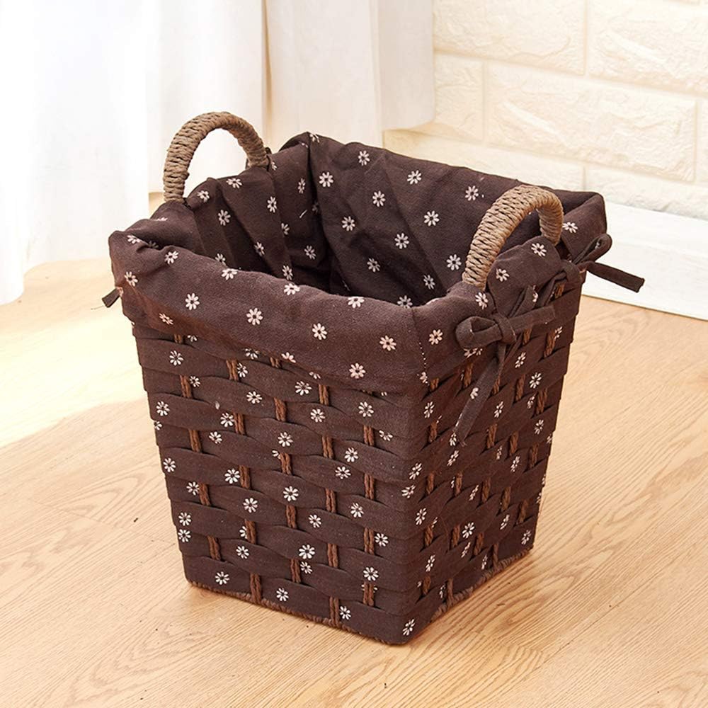 Amazon Com Ylkcu Round Rattan Waste Basket Small Wicker Woven Storage Baskets Square Decorative Trash Can With Liner Office Waste Bin Recycle Bin For Cafe Home E 17 5x17 5x21 5cm 7x7x8inch Everything Else