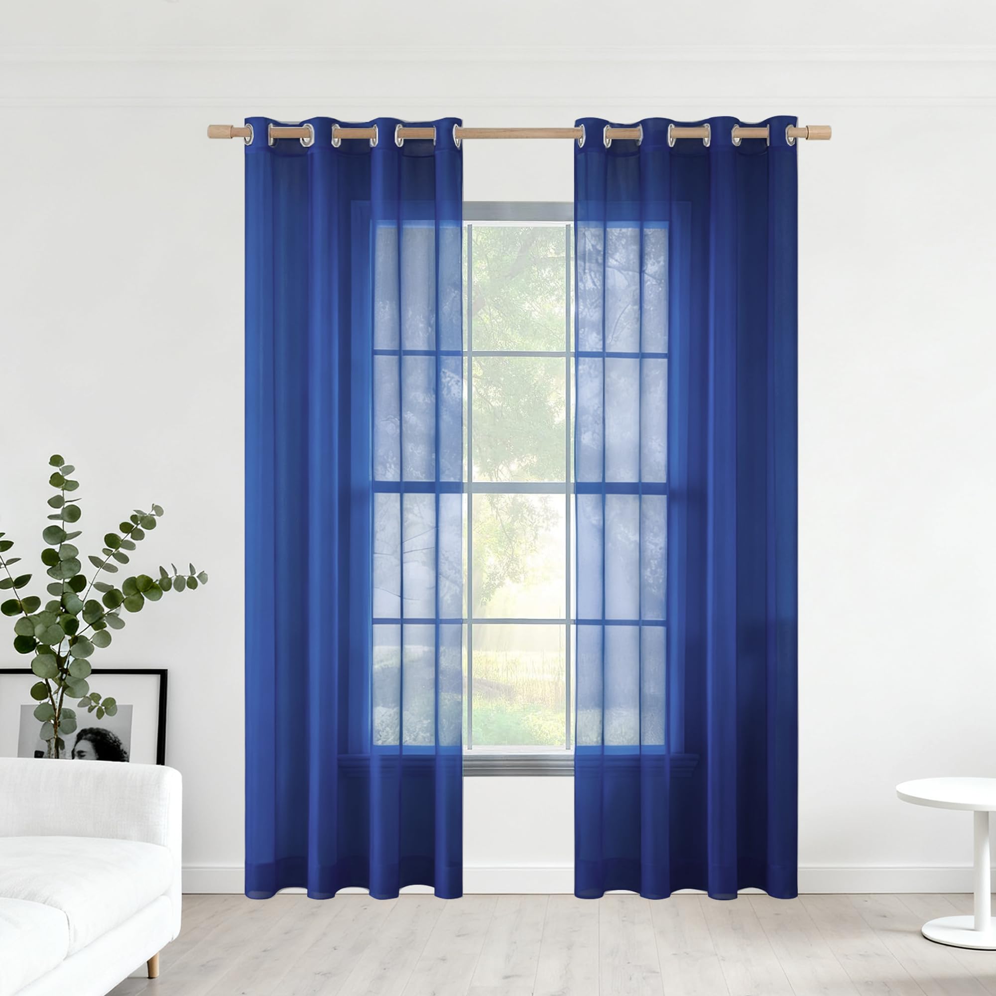 Rideau voilage bleu foncé pour chambre d'enfant polyester transparent oeillets 280x320