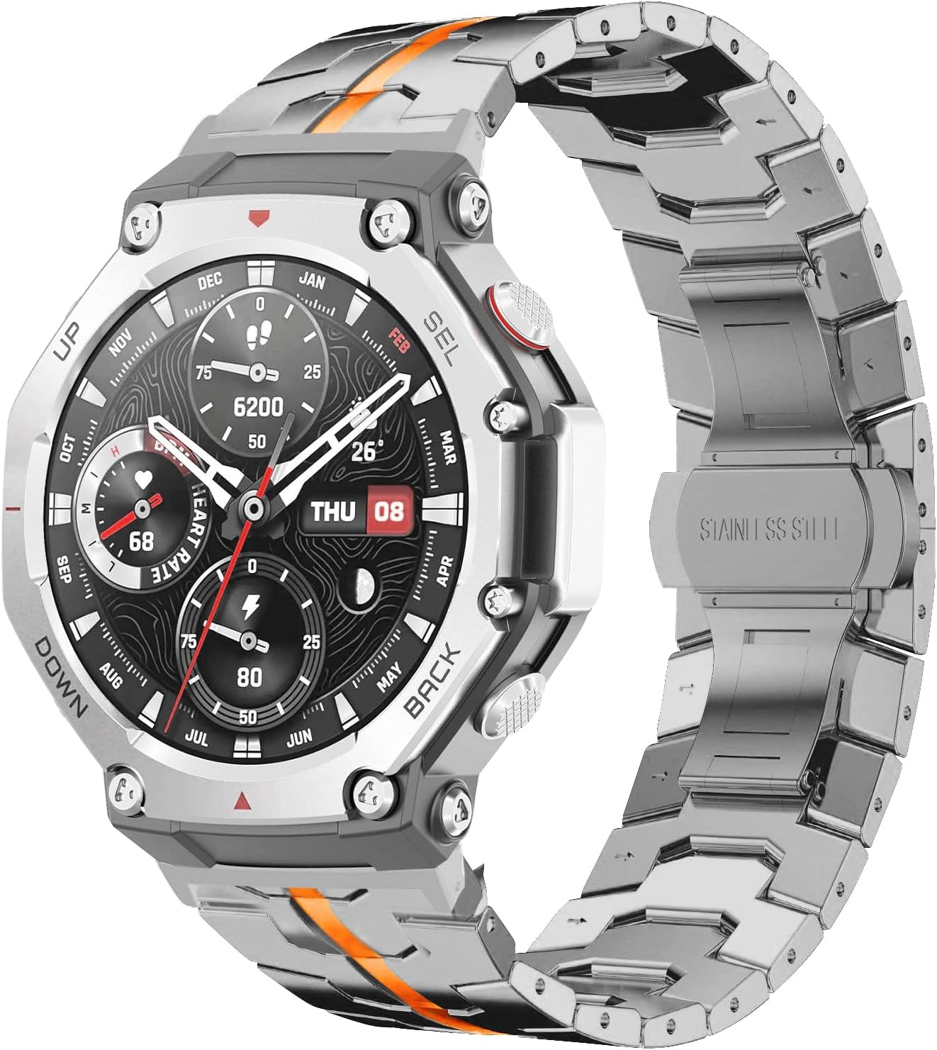 Metal Band for Amazfit T-Rex 3 48mm, Stainless Steel, Metal Adjustable Strap, Men Women, No Gap Replacement Bracelet Wristband for Amazfit T-Rex 3 48mm - Black Gold