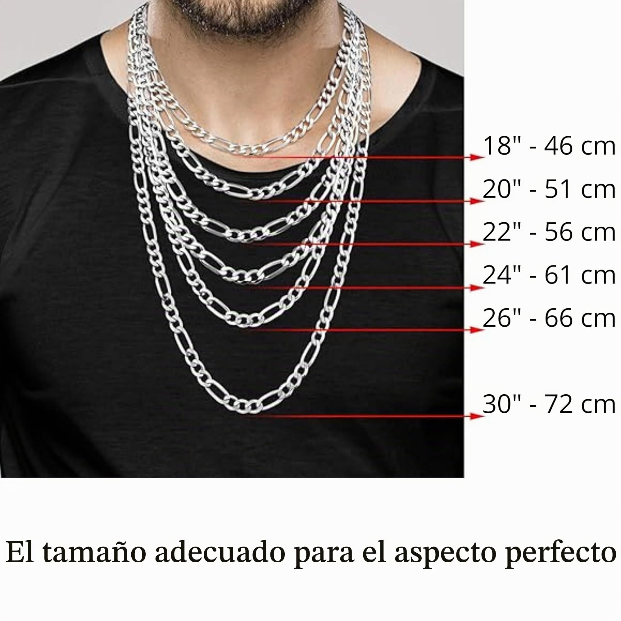 QUADRI - Collar Hombre y Mujer Plata 925 - Cadena Figaro - Made in Italy | Ancho 7 mm - Largo 46-66 cm - Idea de Regalo para Cumpleaños, Aniversario, San Valentín