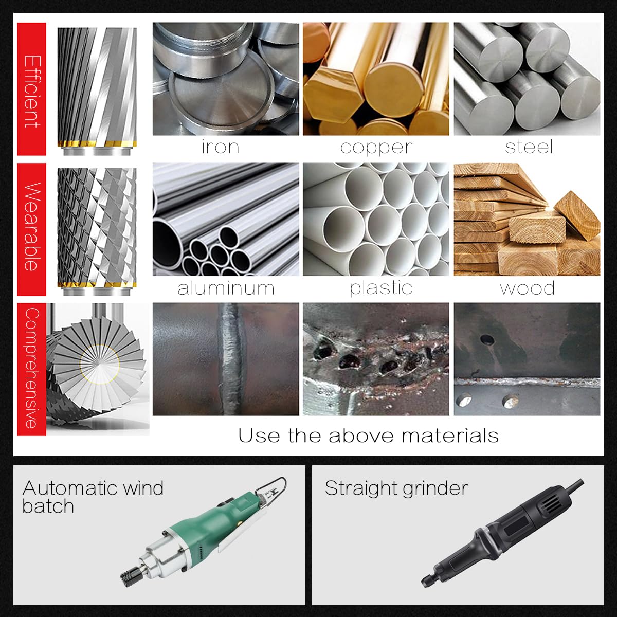 10 Pcs Tungsten Carbide Rotary Burr Set with 2.35mm Round Shank Double Cut Carving Burr Bits for Wood Working DIY, Engraving, Drilling, Grinding Marble, Jade, Polishing, Non-Metal Materials