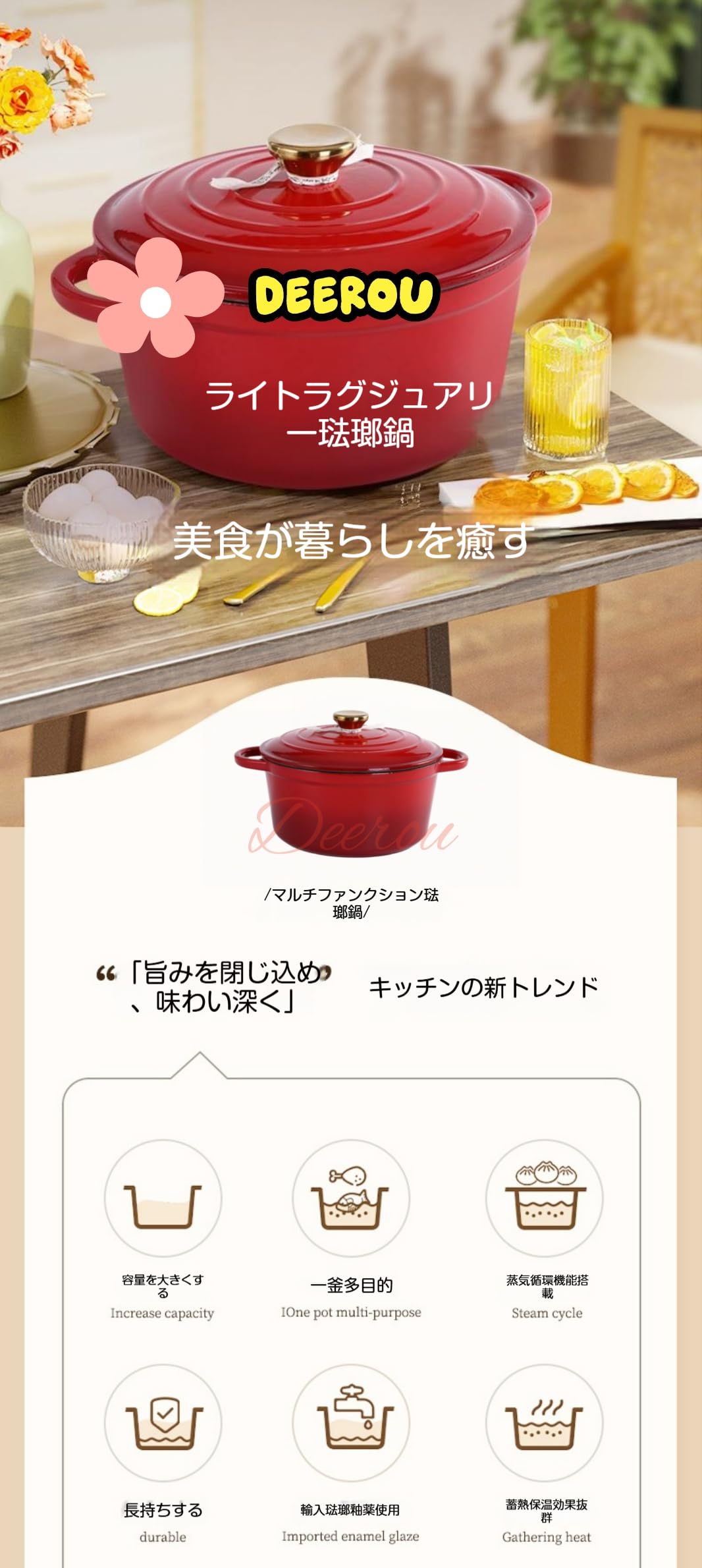 Amazon.co.jp: Deerou 琺瑯鋳鉄製 鍋22cm・24cm・26cm・28cmサイズの