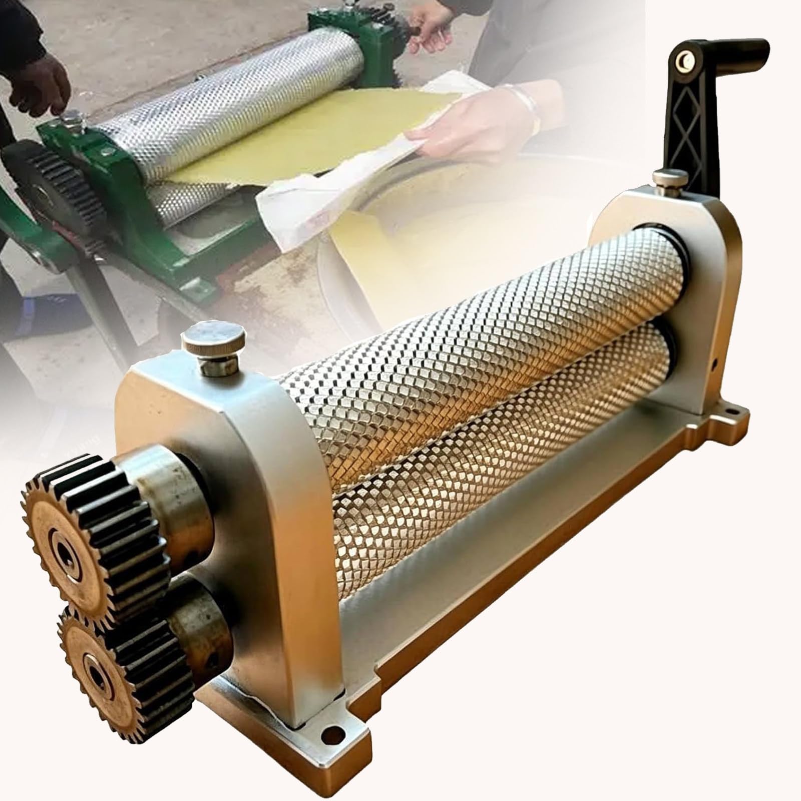JIADUOFU Manual beeswax comb foundation roller mill, 280mm aluminum alloy beeswax roller, cell size 4.9mm / 5.1mm / 5.4mm (available), beekeeping tools for producing honeycomb foundation sheets 5.4mm