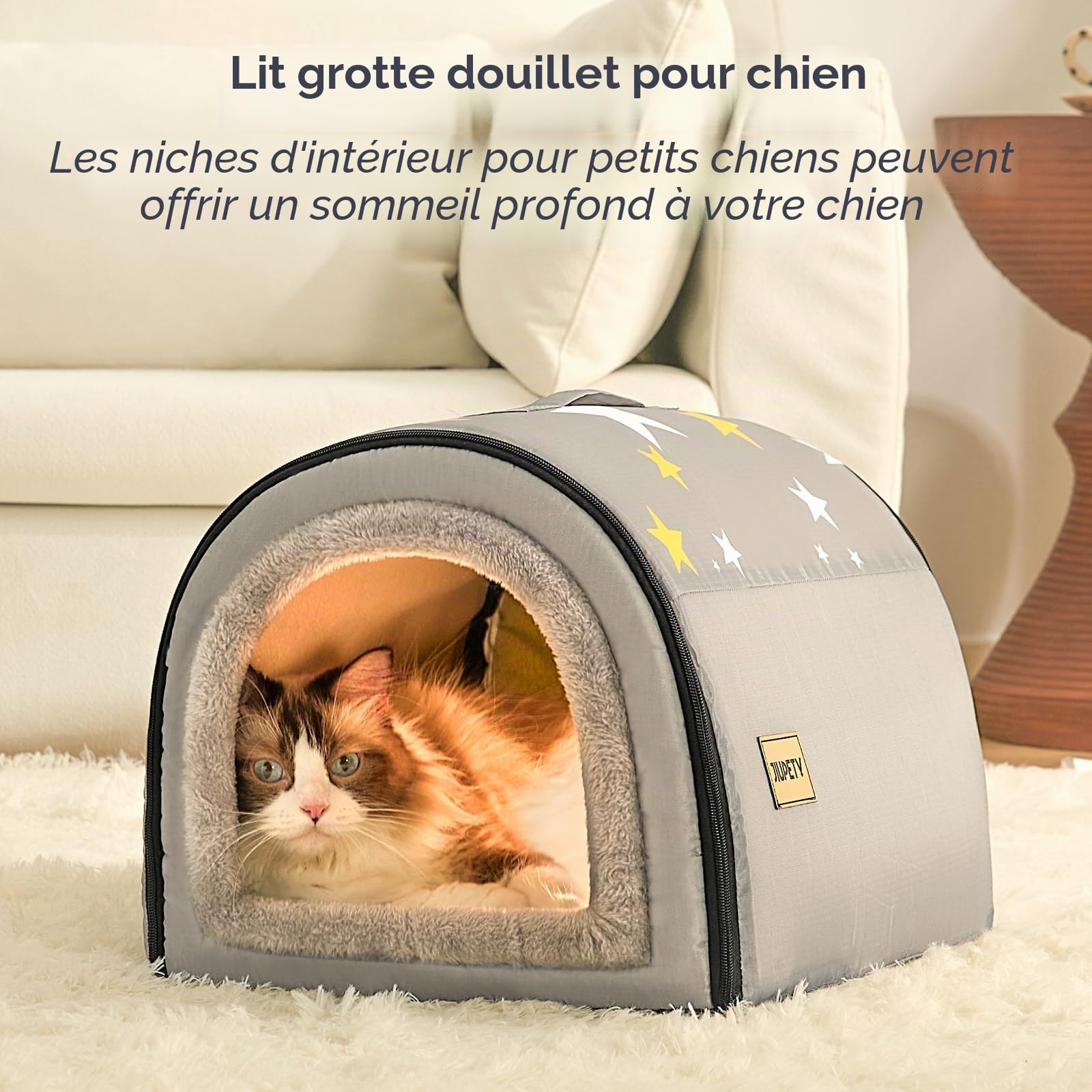 Niche pour Chien Intérieur 2 en 1 Maison pour Petit Chiens Taille M Portable Gris