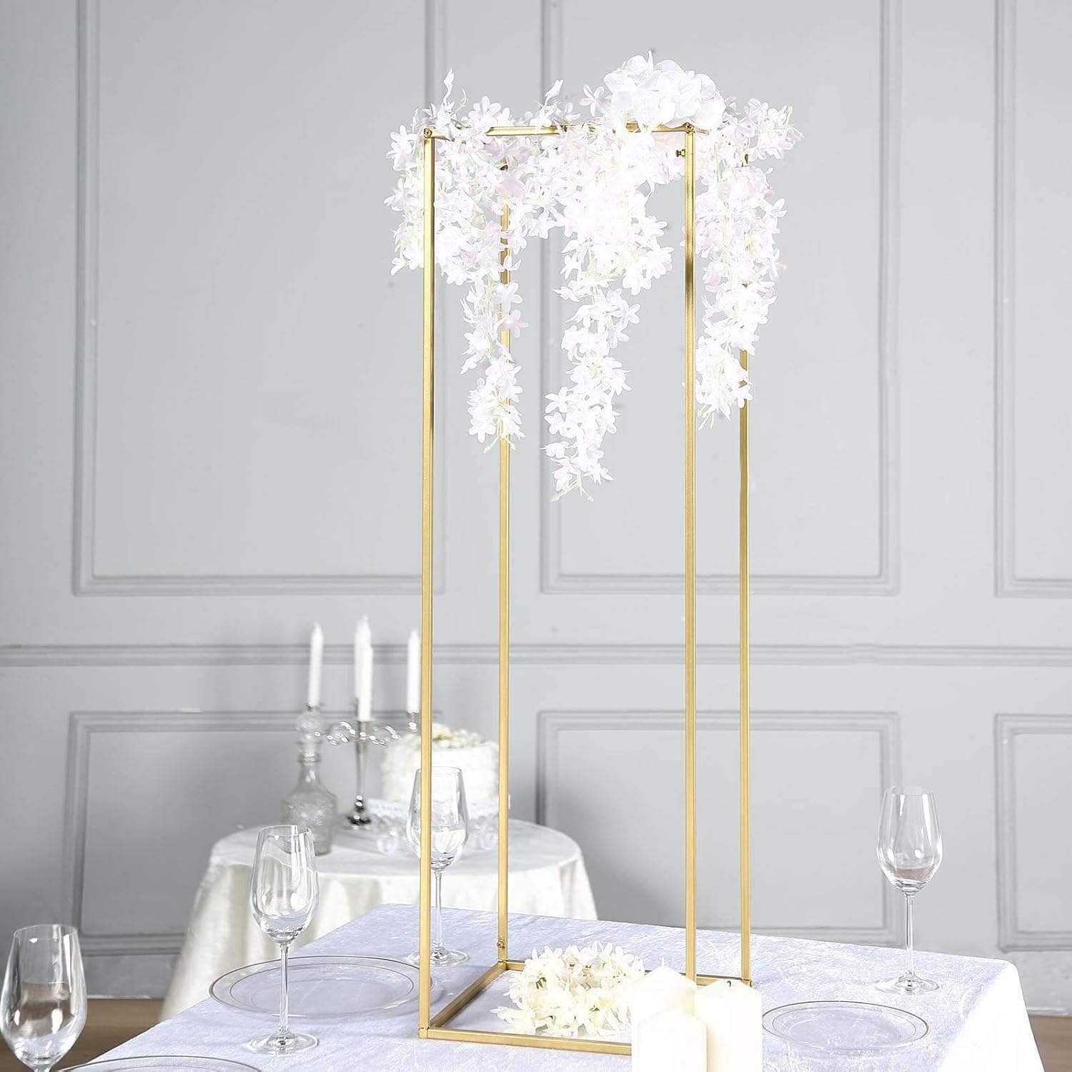 Tableclothsfactory 2 Pack 40" Matte Gold Wedding Flower Stand Metal Vase Column Stand Geometric Centerpiece Vase