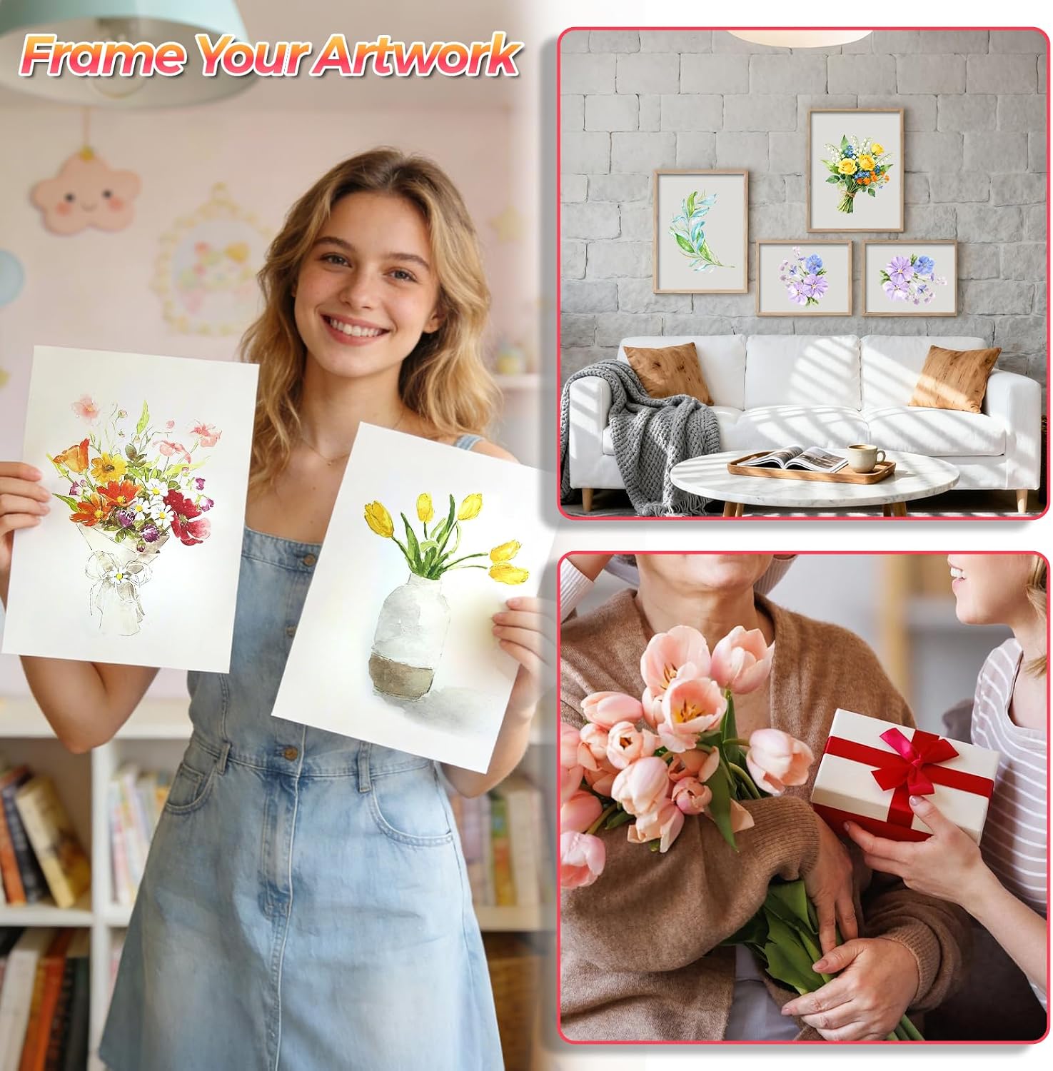 Joyzan Watercolor Workbook, Beginner Water Color Book Coloring Painting Kit 12 Spiral Bound Pages Friendly Adults 12 Colors Paint Brush Set Easy Nature Scenes Art DIY Crafts Plants Christmas Gift