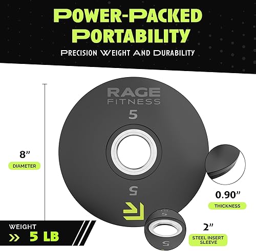 Miniatura 5 de Rage Fitness Cast Iron Weight Plates, Rubber Coated, 2" Steel Insert (5lb, 10lb, 25lb, 45lb - SOLD INDIVIDUALLY), Rubber Weight Plates for Strength