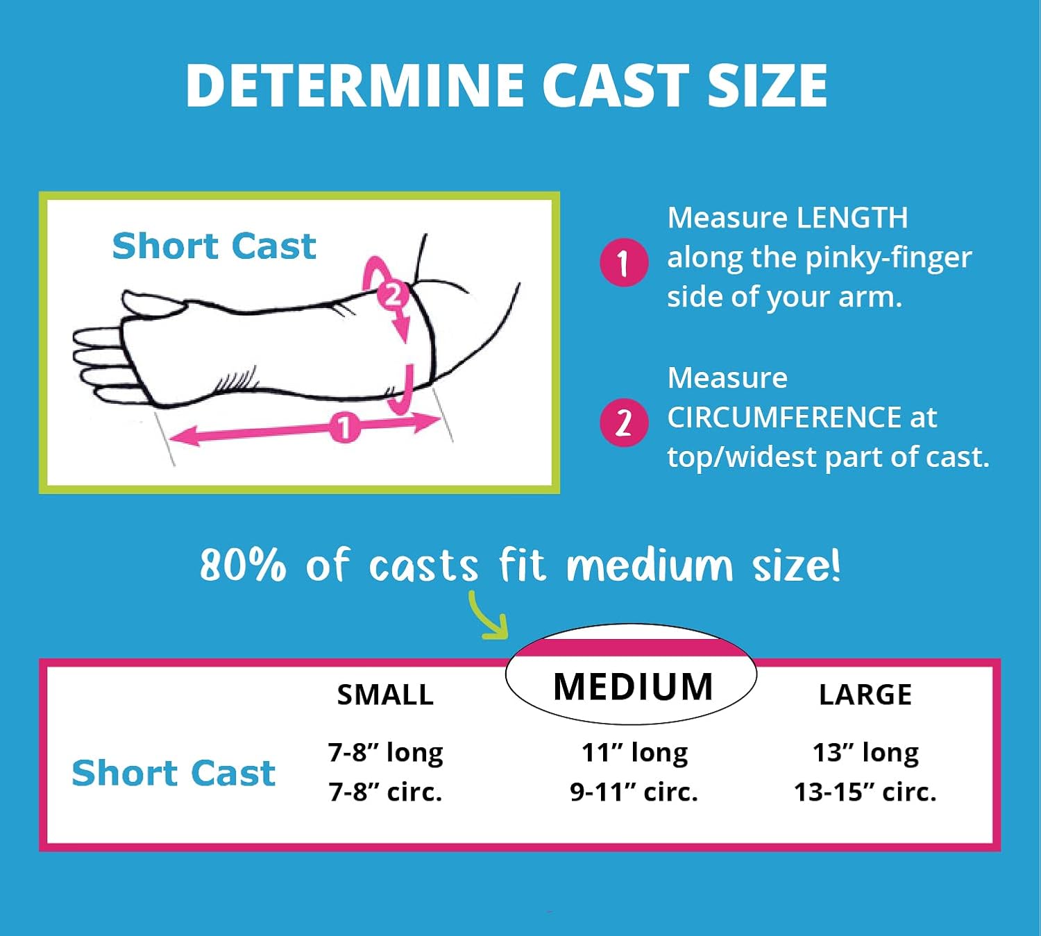 CastCoverz! Designer Arm Cast Cover - Neon Pink - Medium Short: 11" Length X 9" Circumference - Removable and Washable - Made in USA