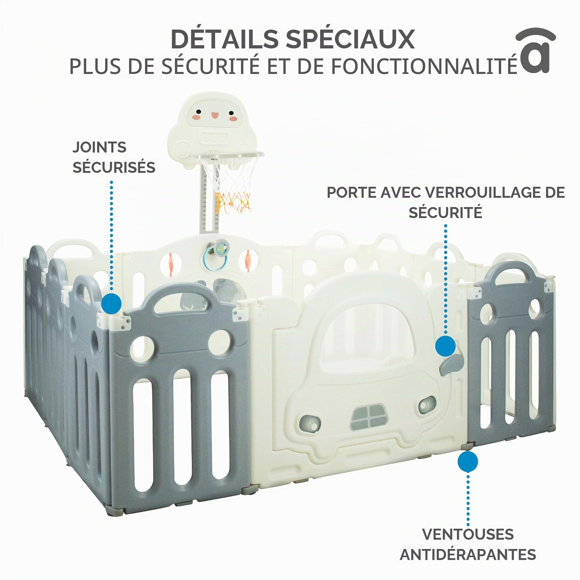 Asalvo MONTESSORI Terrain de jeux pour bébés, Centre d'activités, 160 x 120 cm, extensible, Terrain de jeux, Parc pour bébé, Aire de jeux intérieure et extérieure, Montessori Blanc
