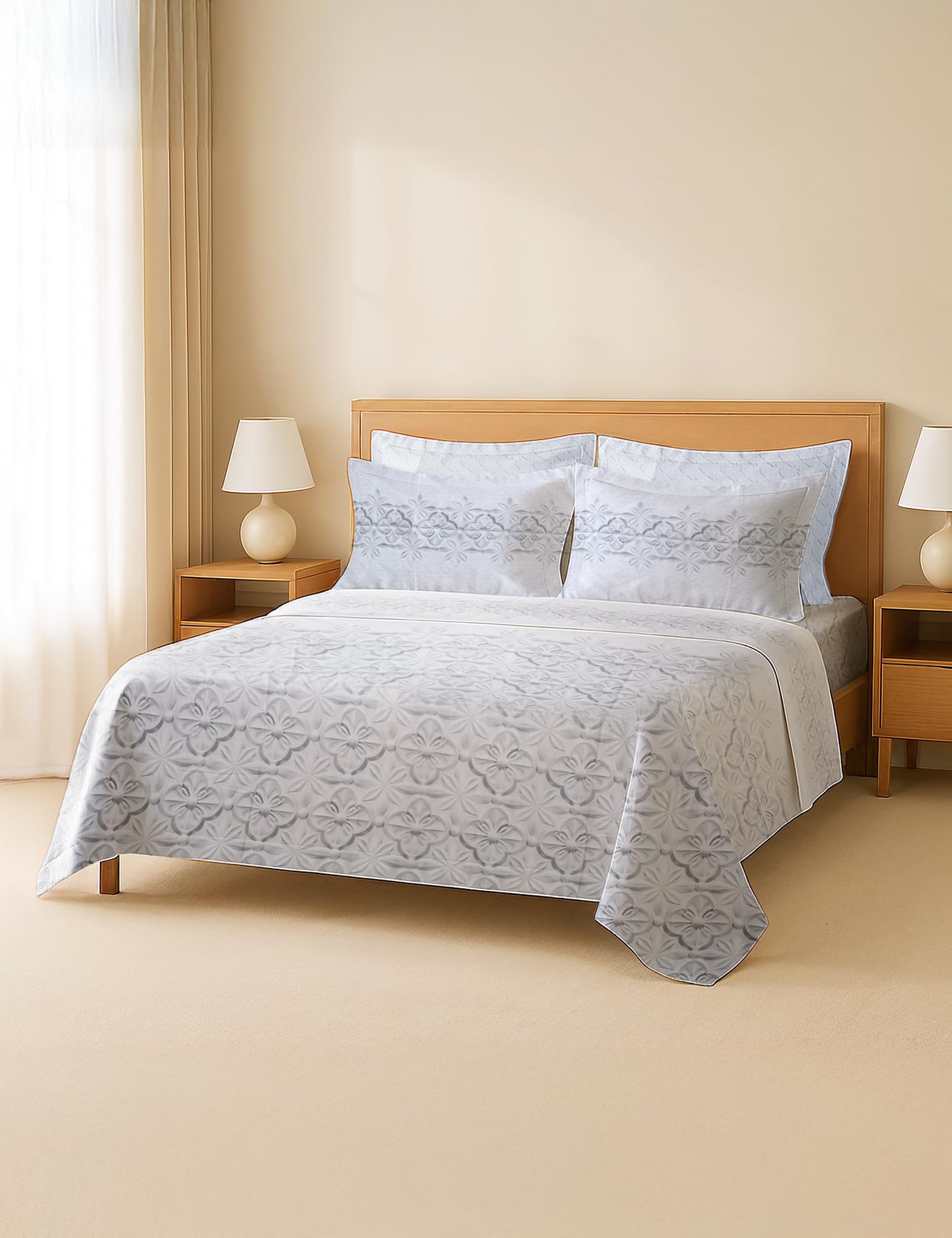 Symbol Premium 100% Pure Cotton Soft Bedsheet for Double Bed - King Size (108x108 inches) with 4 Pillow Covers (27x17 inches) | 300 Threadcount-image-24