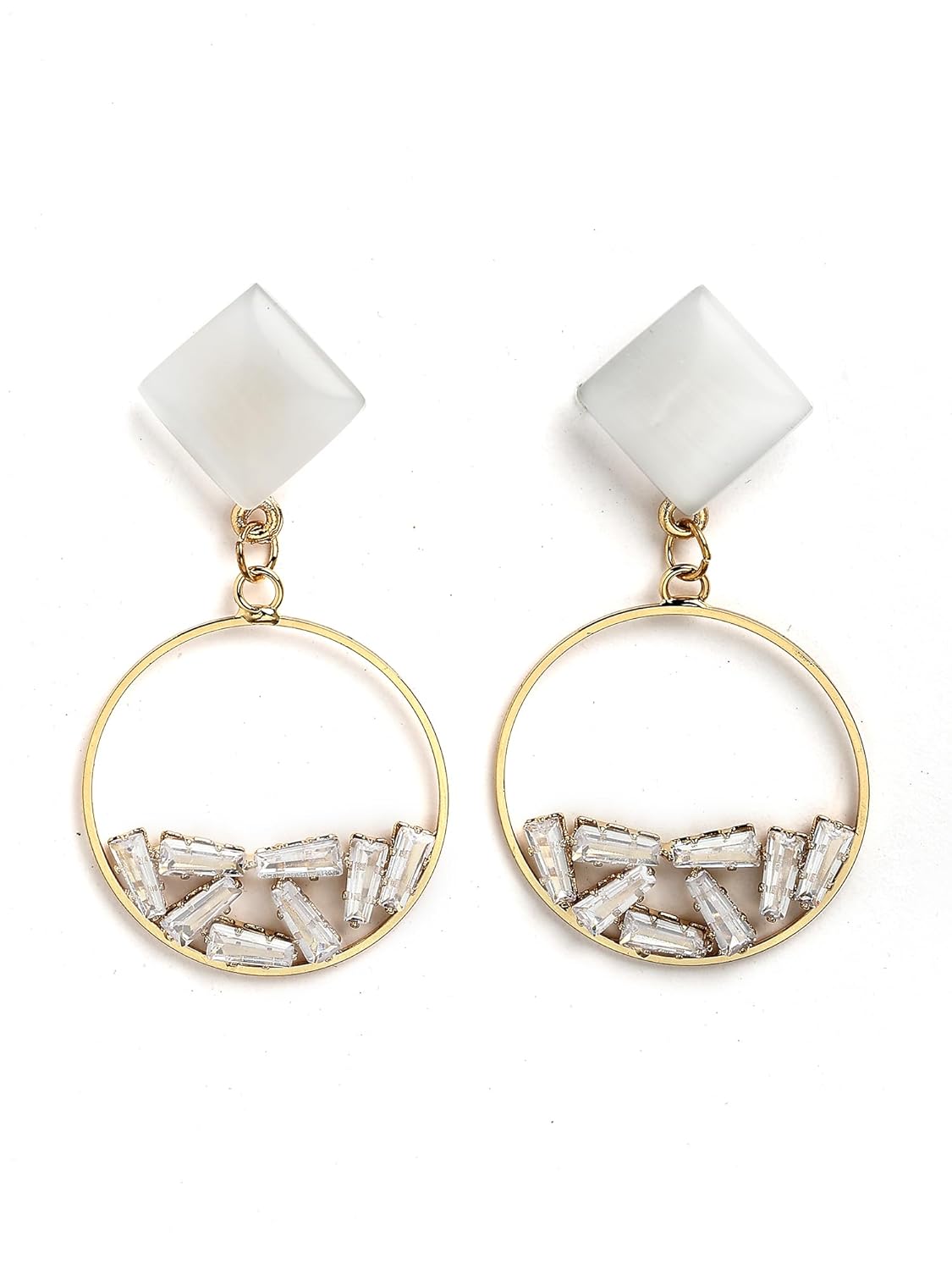 KARATCART Gold-Plated White American Diamond Studded Drop Earrings for Women