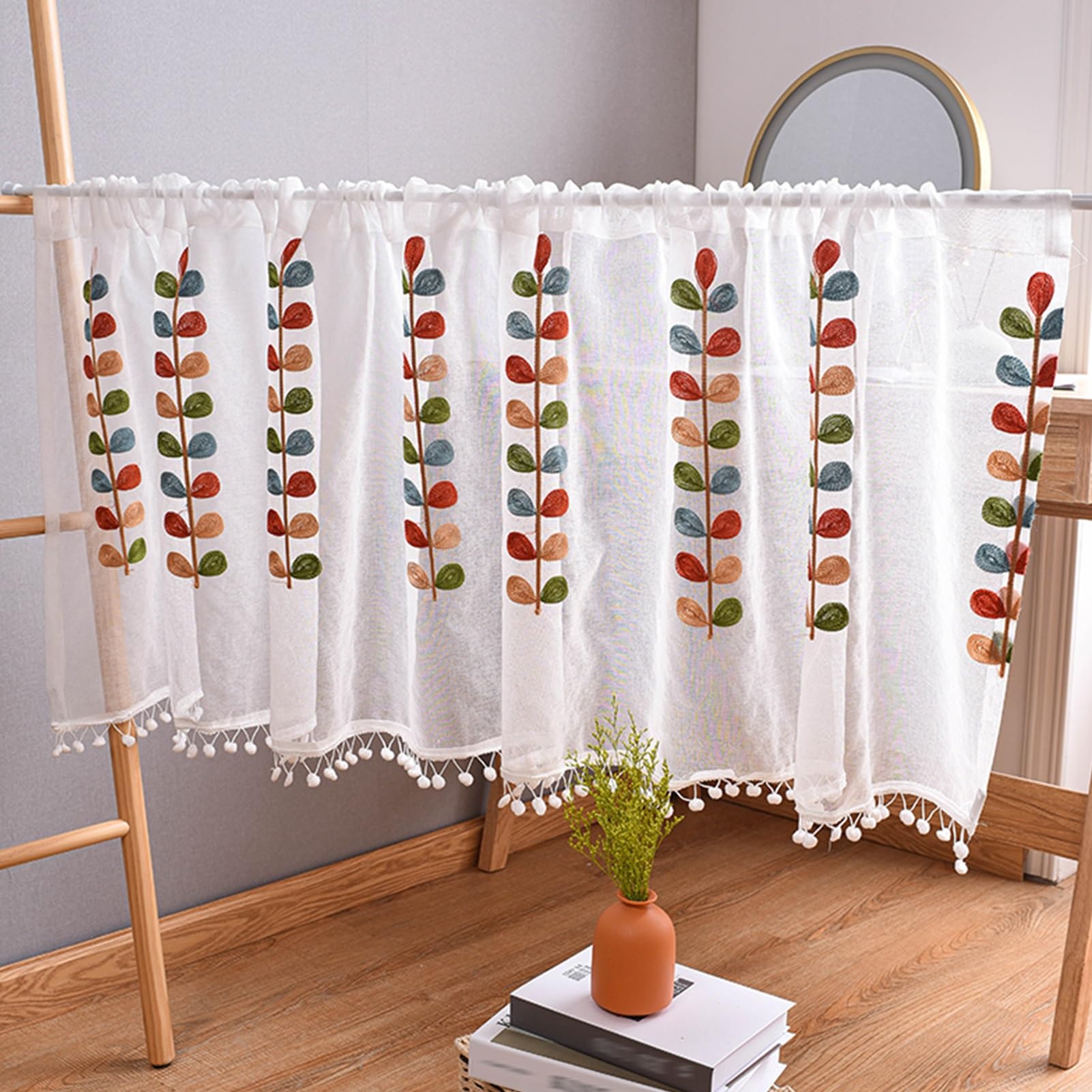 Rideaux semi-occultants décoratifs de café en coton tissé à la main