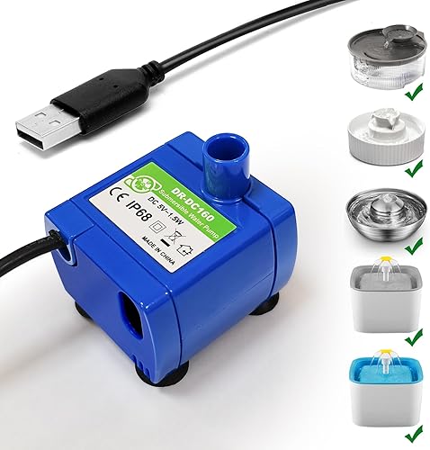 Bomba de fuente de agua para gatos, bomba de fuente para mascotas, bomba de repuesto sin luz LED, motor DR-DC160 para fuente de gato de acero