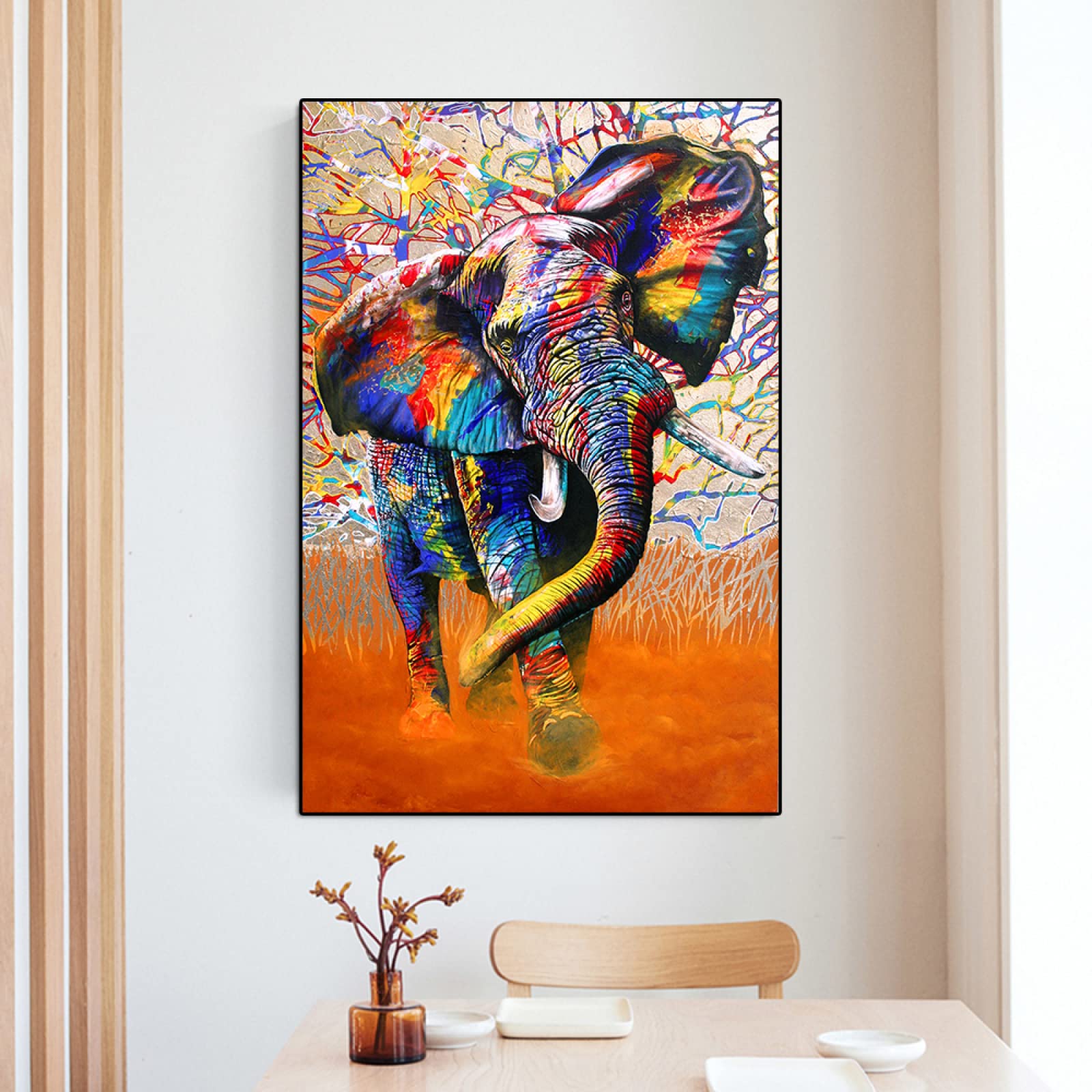Amazon｜カラフルな象の落書きアートパネルキャンバス絵画インテリア