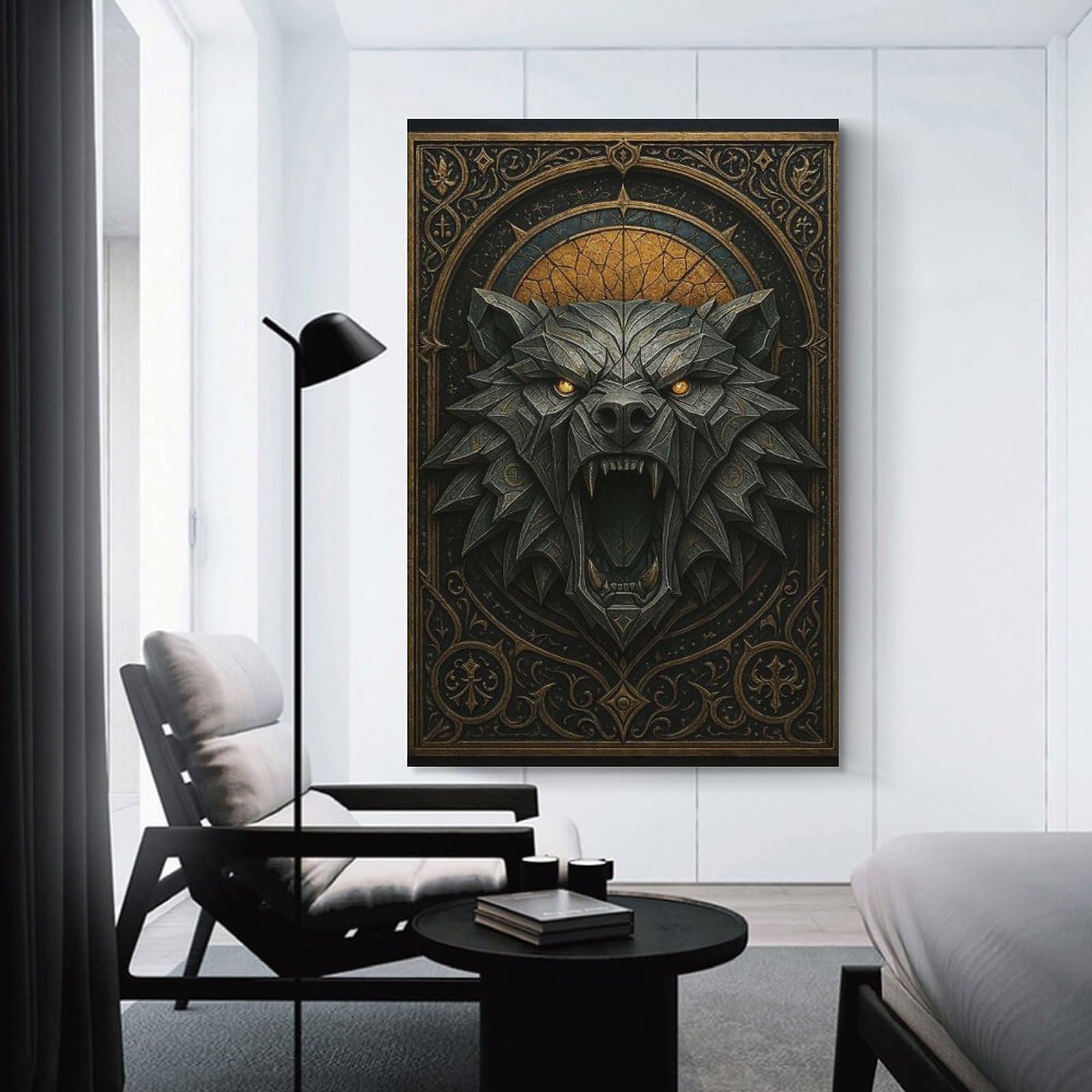 Junmoney Roaring Bear – Gothic Guardian Beast Canvas Wall Decor, 24x36inch(60x90cm), for Home Lounge, Bedroom Or Reading Nook, Modern Wall Decor for Cosy Interiors