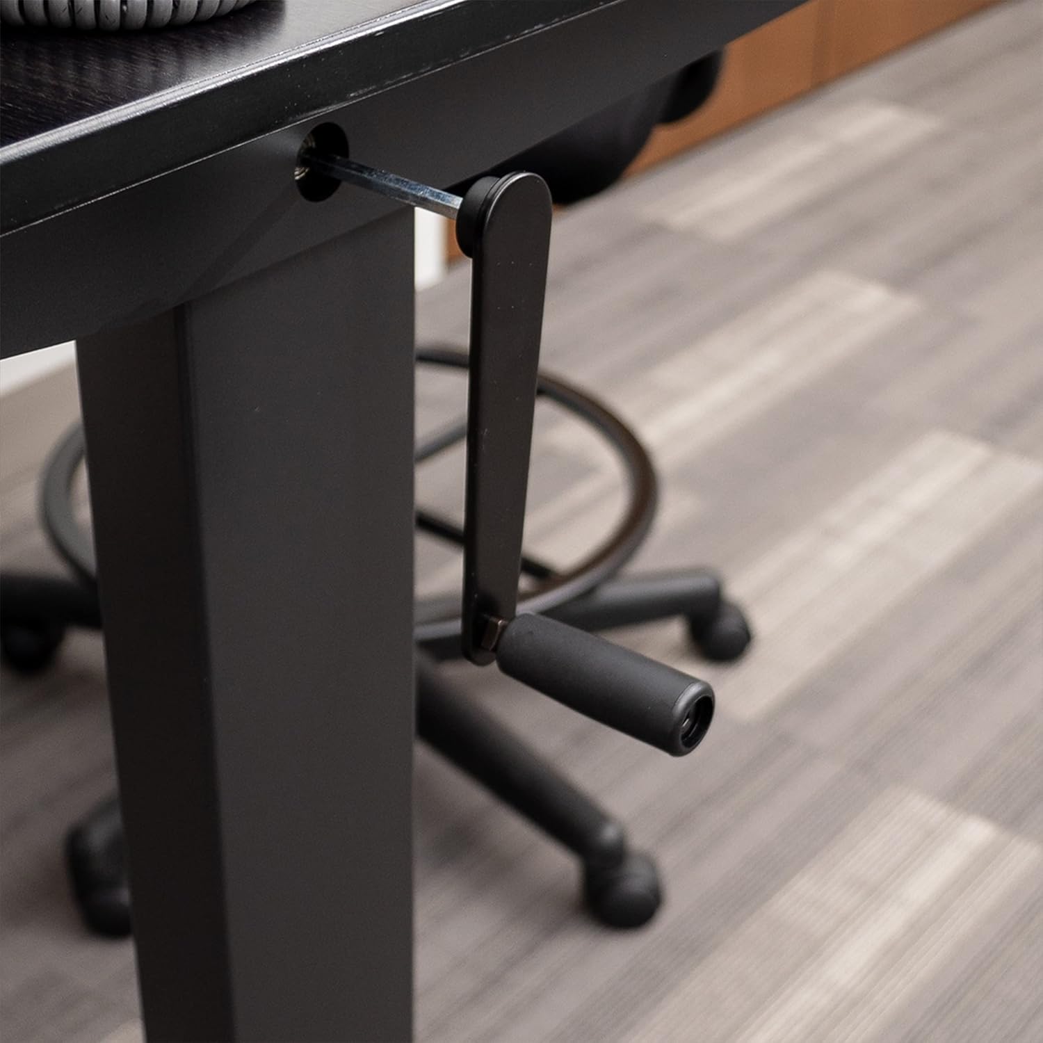 Stand Up Desk Store Crank Adjustable Height Rolling Standing Desk (Charcoal Frame/Curved Black Coffee Bamboo Top, 48" Wide)
