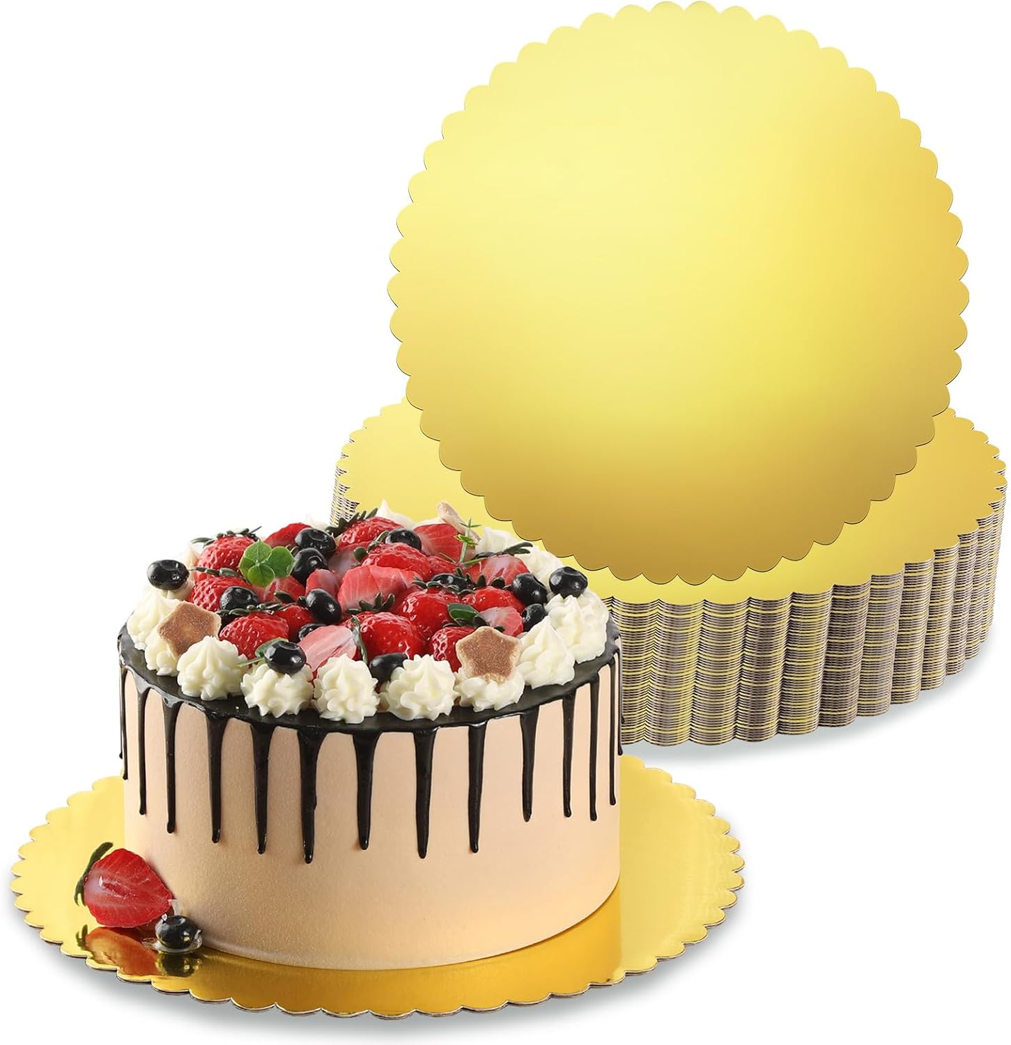 50 Pack 12 Inch Cake Boards Gold Cardboard for Birthday Wedding Party Decorating Round Base Stand for Dessert Pastries Disposable Grease Proof Plates for Cake DIY
