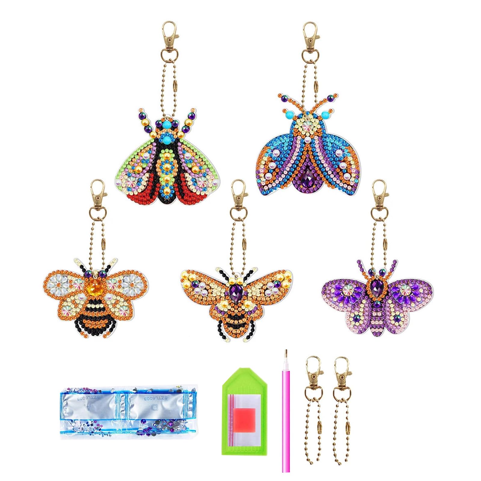 Oaygat 5 Pcs Butterfly Diamond Art Keyrings Diamond Painting Keychains Hanging Diamonds Arts and Crafts Kits DIY Diamond Art Kits Pendant Diamond Painting with DIY Tool