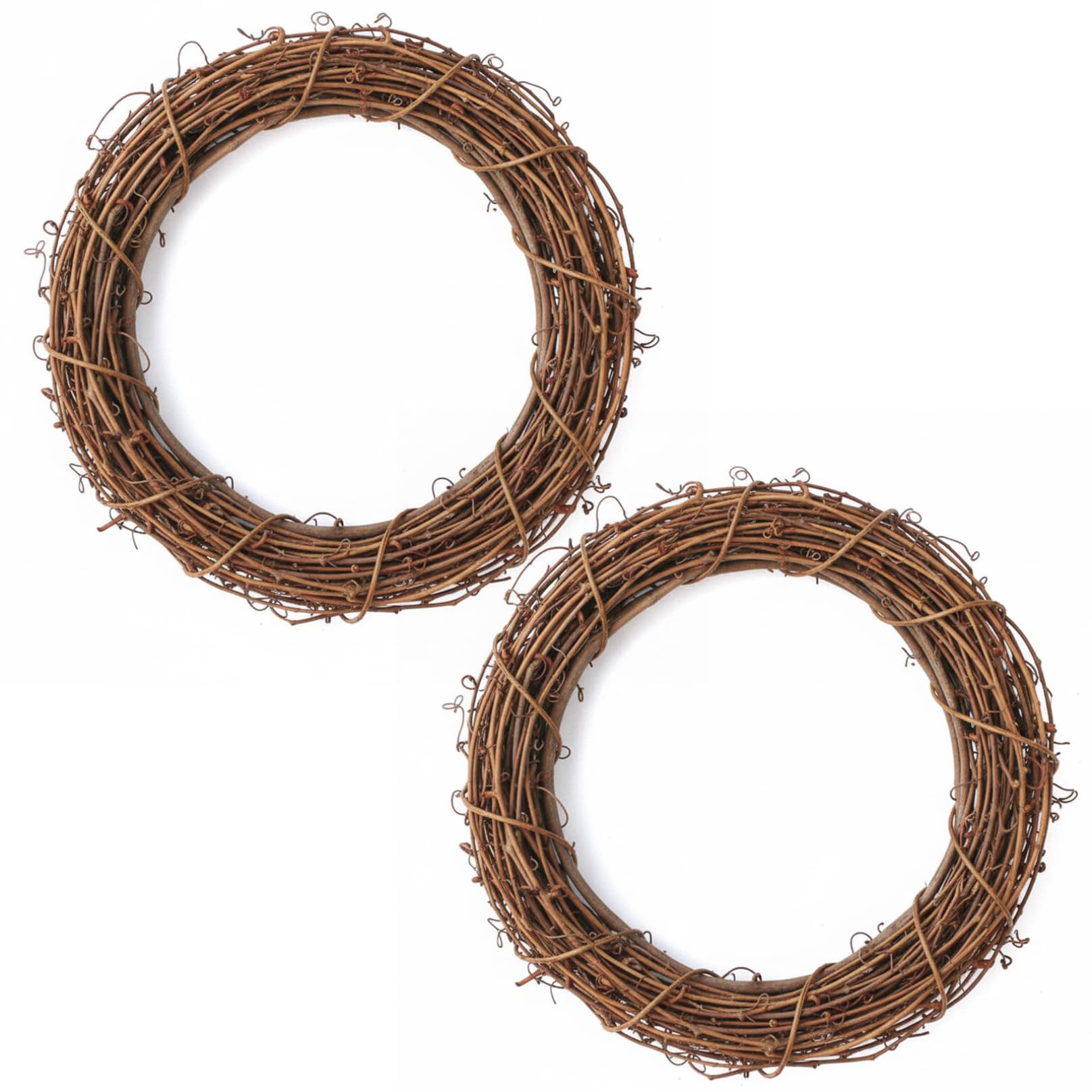 Ameble Brown 2-Pack 14 Inch Natural Grapevine Wreath Frame, Handcrafted Wicker Wreath Base For Diy Front Door, Seasonal, Wedding, And Holiday Decor Craft Supplies