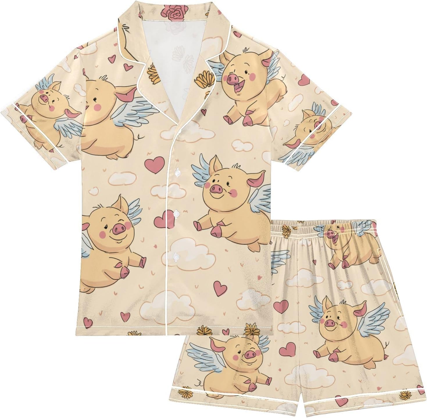 Silk Pajamas Sets Soft Satin 2 Piece Pjs Set Short Sleeve Sleepwear Nightwear