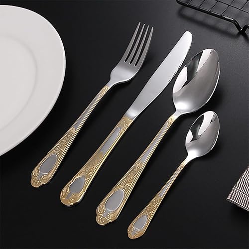 Miniatura 3 de Juego de cubiertos para 6 cubiertos de acero inoxidable de lujo estilo antiguo pulido con 24 piezas para el hogar, cocina, fiesta, restaurante,