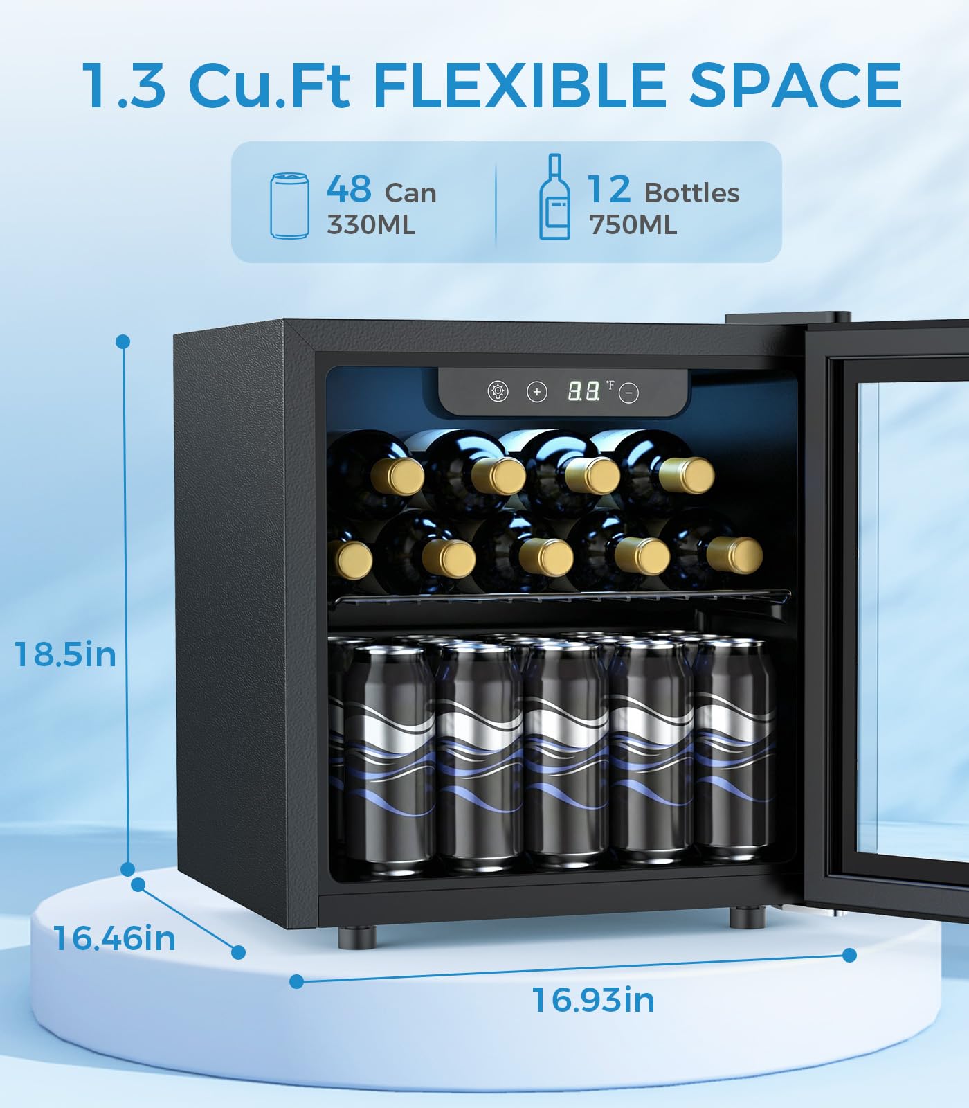 Electactic 48 Can Beverage Refrigerator Mini Fridge Cooler Glass Door For Beer Soda Or Wine, Small Drink Cooler Machine LED Temperature Control For Bar Home, Office 1.3cuft on Fridge.com - View 4