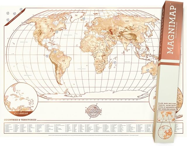 Magni-Map Magnet Board World Map Poster - Travel Map Notice Board - World Tracker Map Wall Art Includes 10 Magnets, Dry Erase Marker and Cleaning Cloth - Traveler Gift Idea