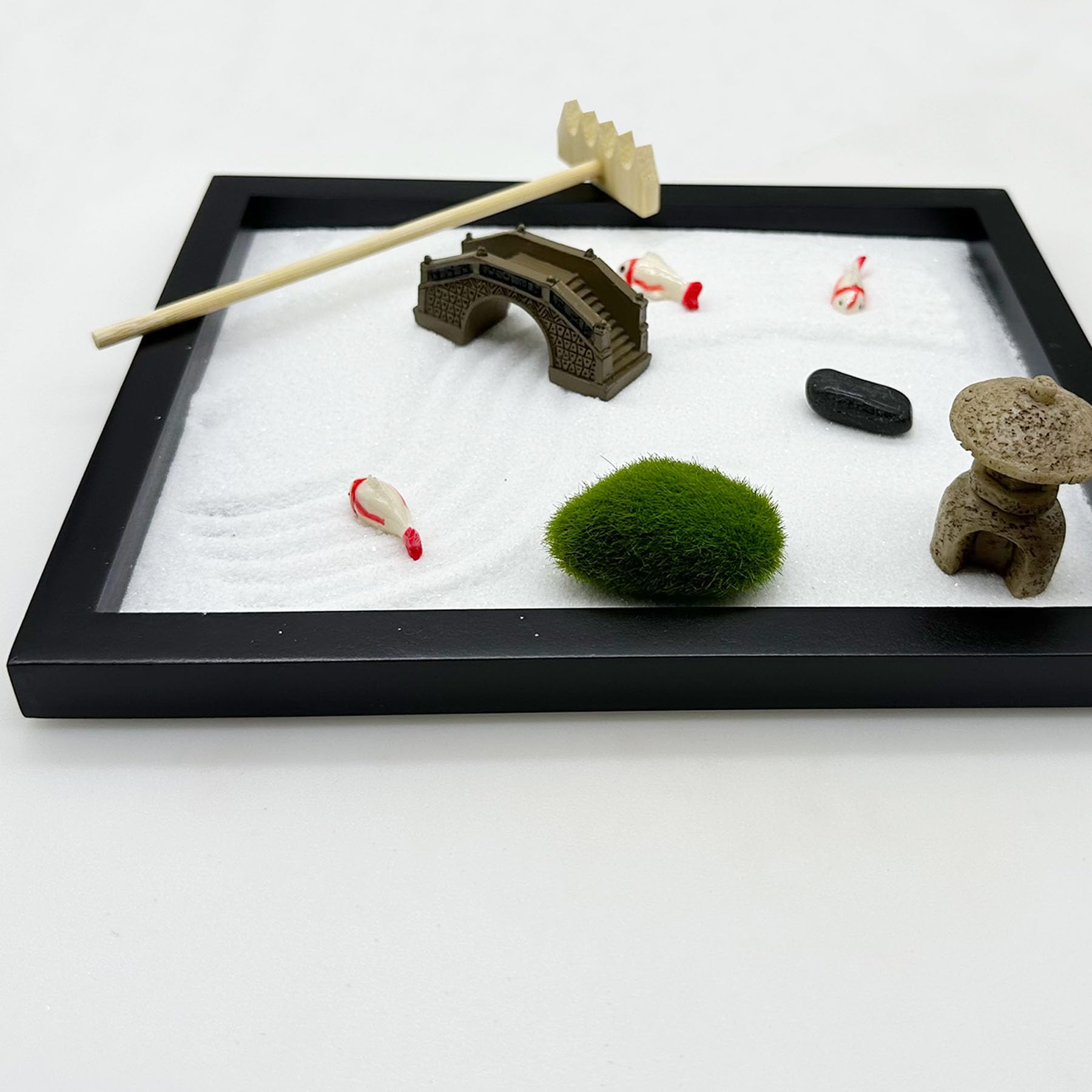 Woohome Zen Garden Kit 21.5 x 17.5cm Japanese Zen Garden Kit With 7 Handmade Bamboo Tools for DIY Mini Rock Garden Meditation Ornaments Landscape Sand Table Resin Decoration - Image 3