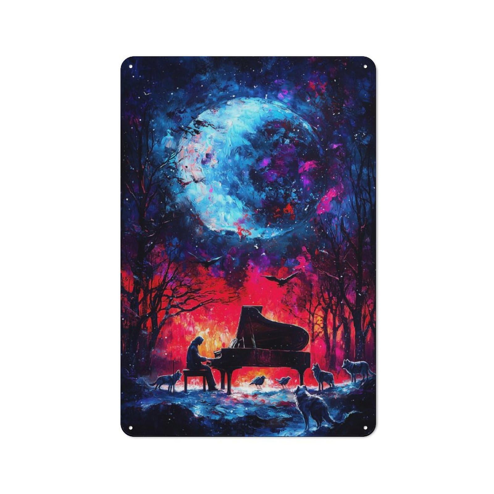 Junmoney Piano Under A Cosmic Moon Workshop Style Garage Metal Sign 30X20cm Featuring Industrial Wall Art For Garage, Hobby Room, Office Or Man Cave
