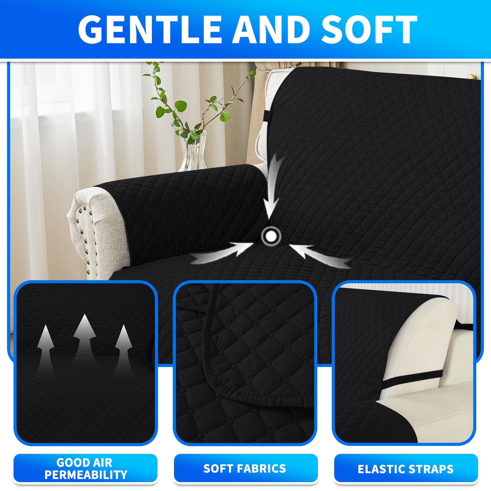 Wasserdicht Sofabezug L Form 3 Sitzer, Couch Überzug L Form Mit Armlehne rutschfest, Ecksofa Bezug Rechts/Links Universal Für Hund Katze, Schwarz