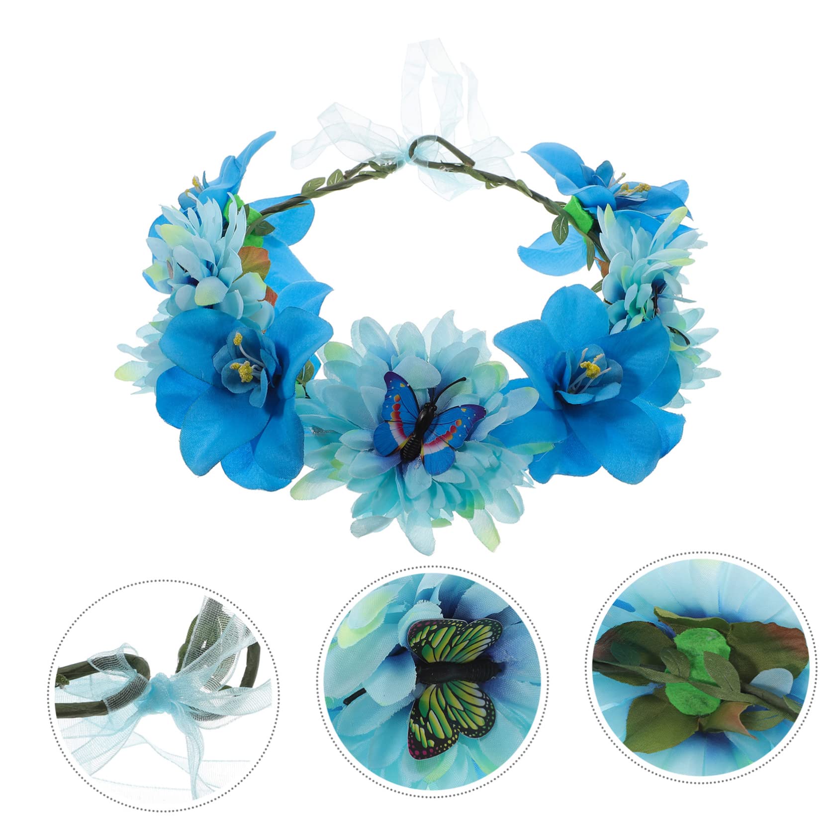 FOMIYES 4piezas Diadema De Flores Artificiales Bohemia Para Novias y Fotografía Adorno Floral Elegante y Romántico Azul