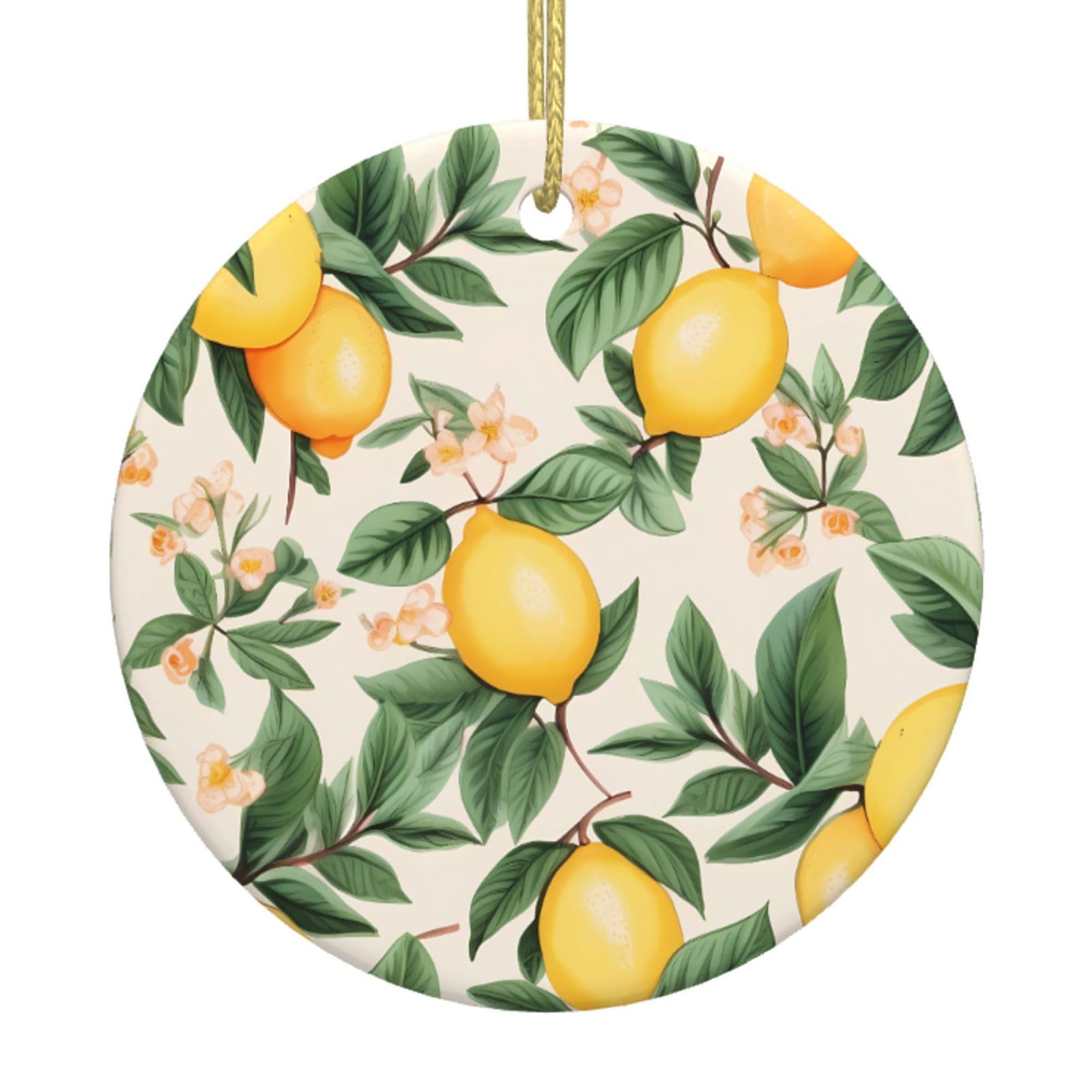 Christmas Ornaments 2025 Lemons and lemon leaves Ornaments for Christmas Tree Decorations Round Ceramic Hanging Decorations Crafts Pendants Hanging Ornament for Holiday Wedding Party Xmas Decor Gifts