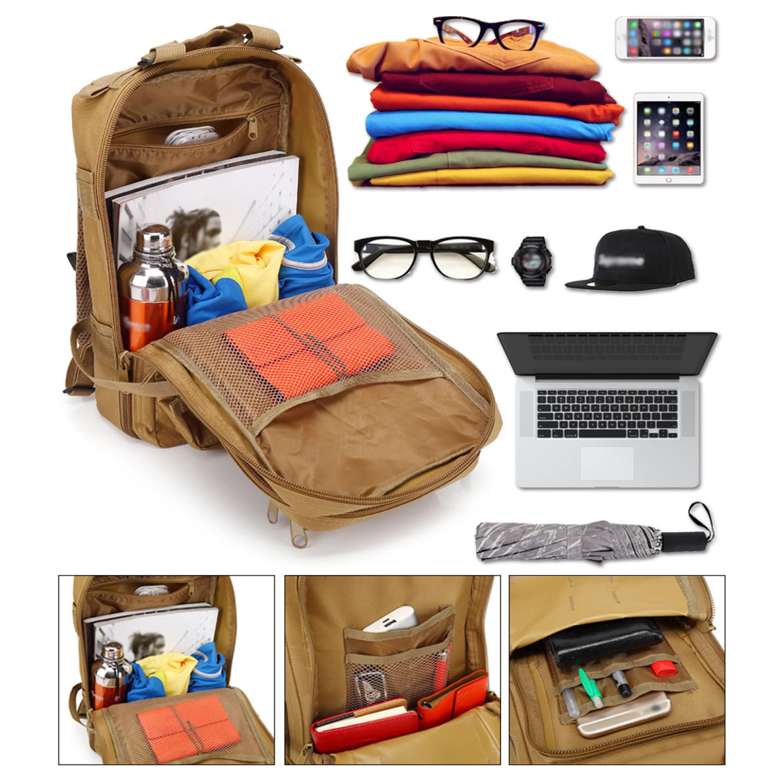 REEBOW GEAR Montañismo Mochila Multifuncional al Aire Libre Mochila táctica de 3 días Mochila táctica Militar Paquete de Asalto para Senderismo Camping Trekking Caza (30L, Khaki)