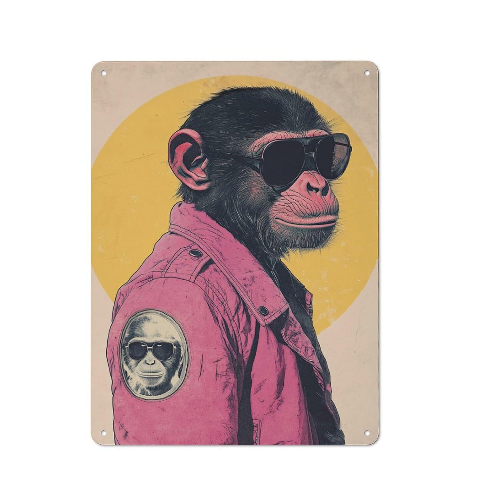 Junmoney Style-20 Tin Wall Plaque 40X30cm With Cool Chimp In Sunglasses For Workshop Wall, Housewarming Wall Decor For People Furnishing Workshop