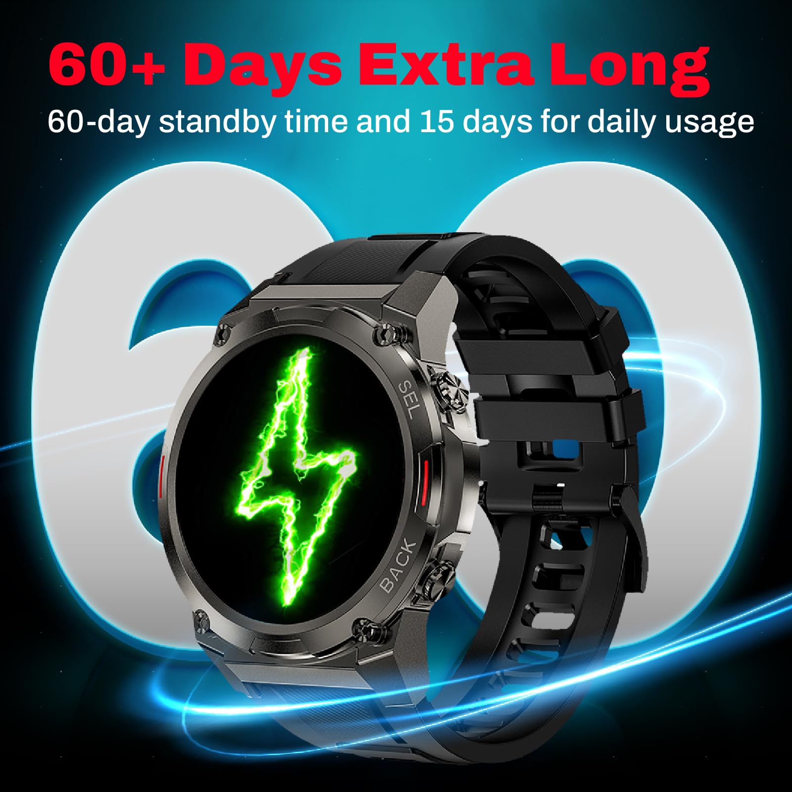 Smart Watch,1.43" AMOLED Display,70+ Days Battery Life,100+ Sports Modes Rugged Military Smartwatch for Android iPhone(Call Receive/Dial),100M Waterproof Fitness Tracker Heart Rate Monitor